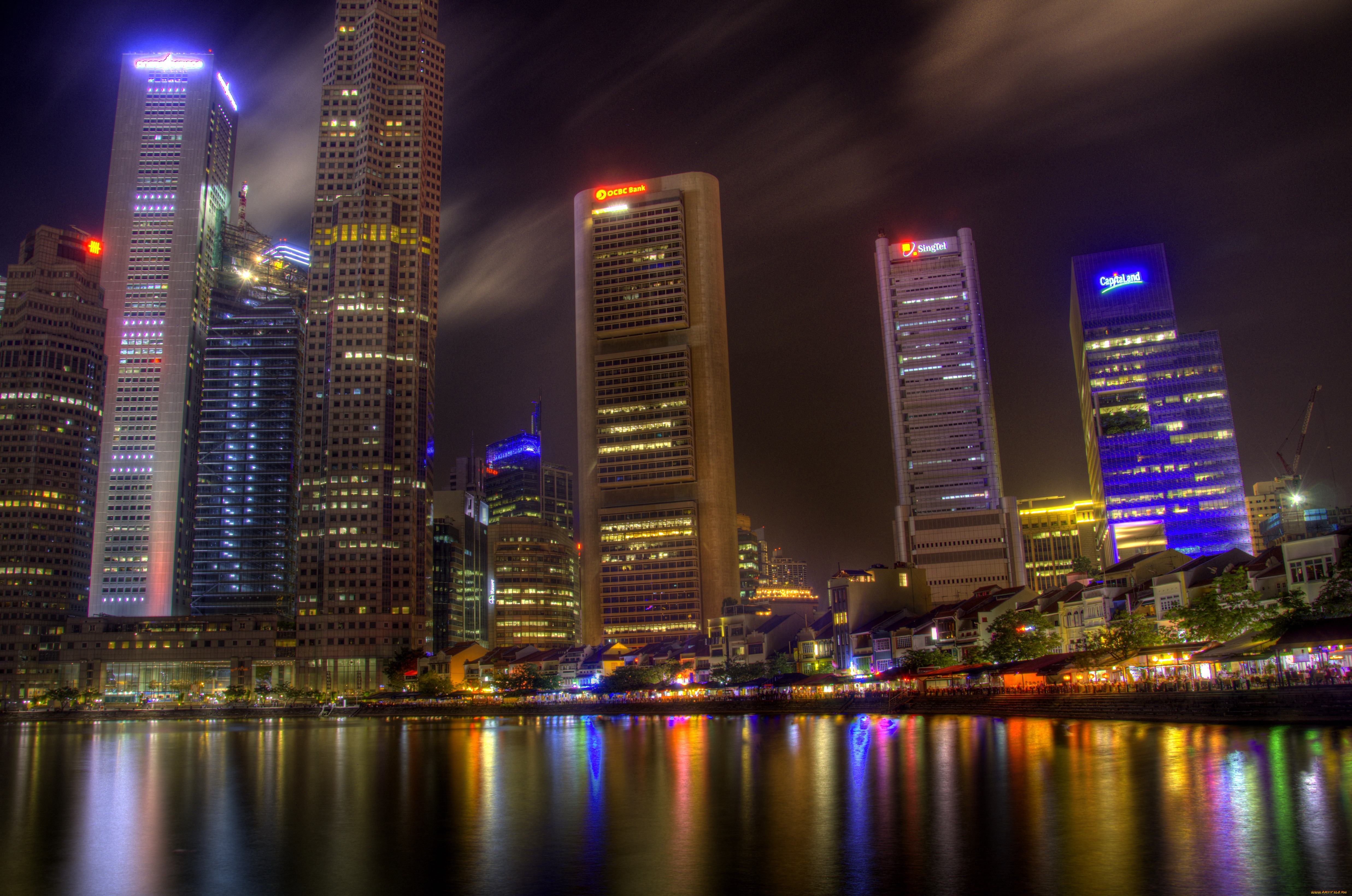 города, сингапур, ночь, здания