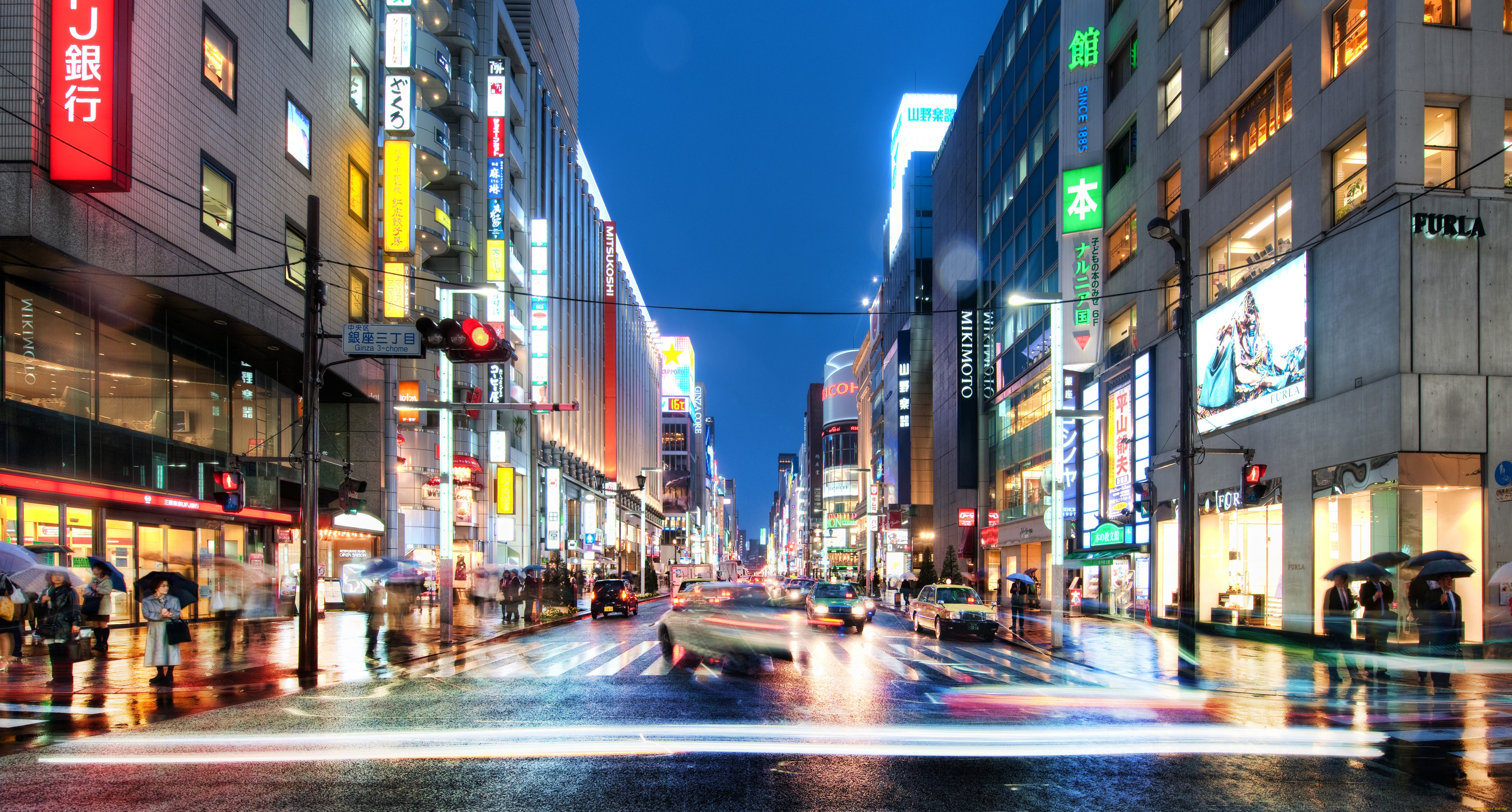 города, токио, Япония, ночь, движение, мегаполис
