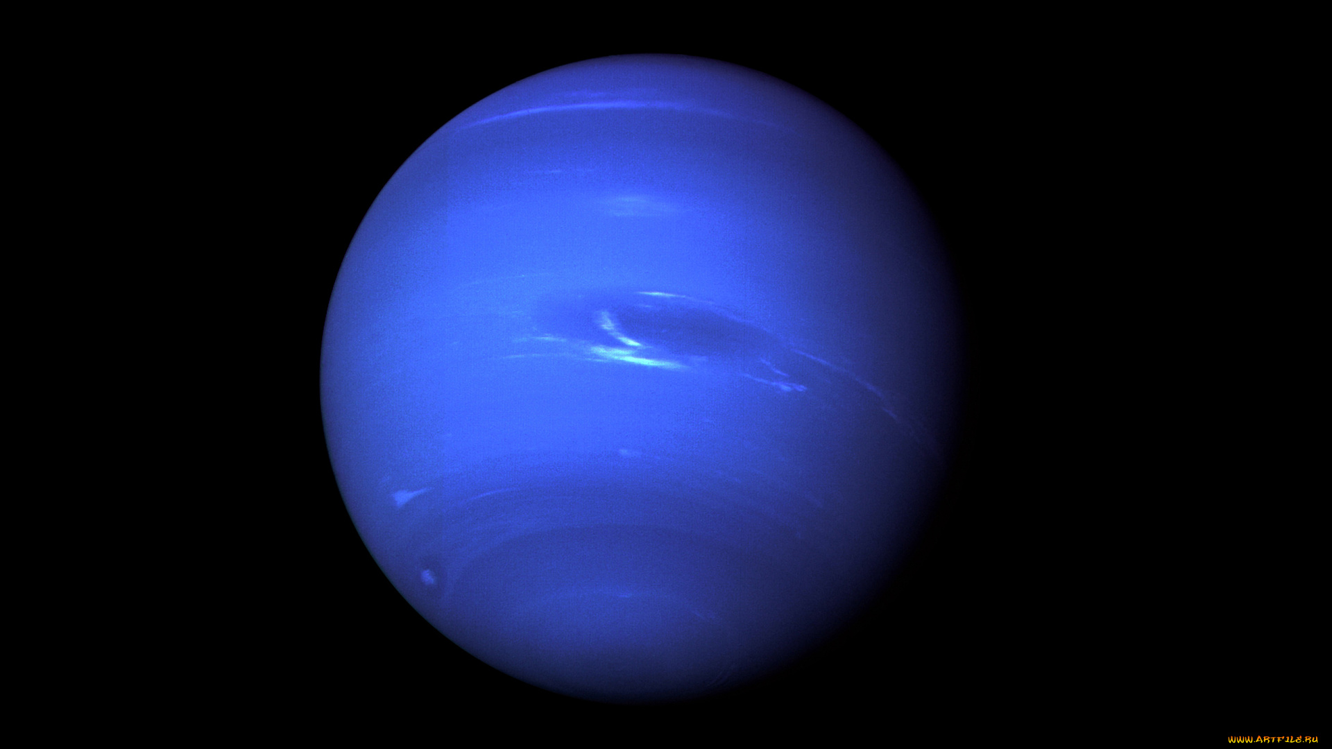 космос, нептун, голубая, планета, на, черном, фоне