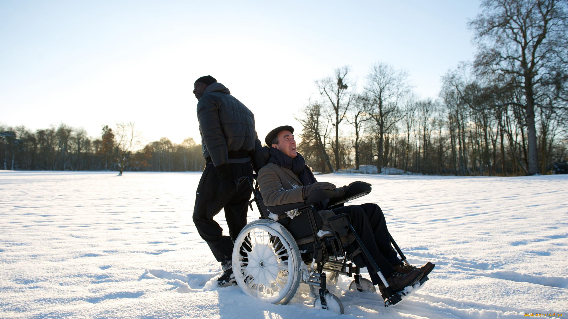 кино, фильмы, 1, 1, intouchables, коляска, снег, филипп, дрисс