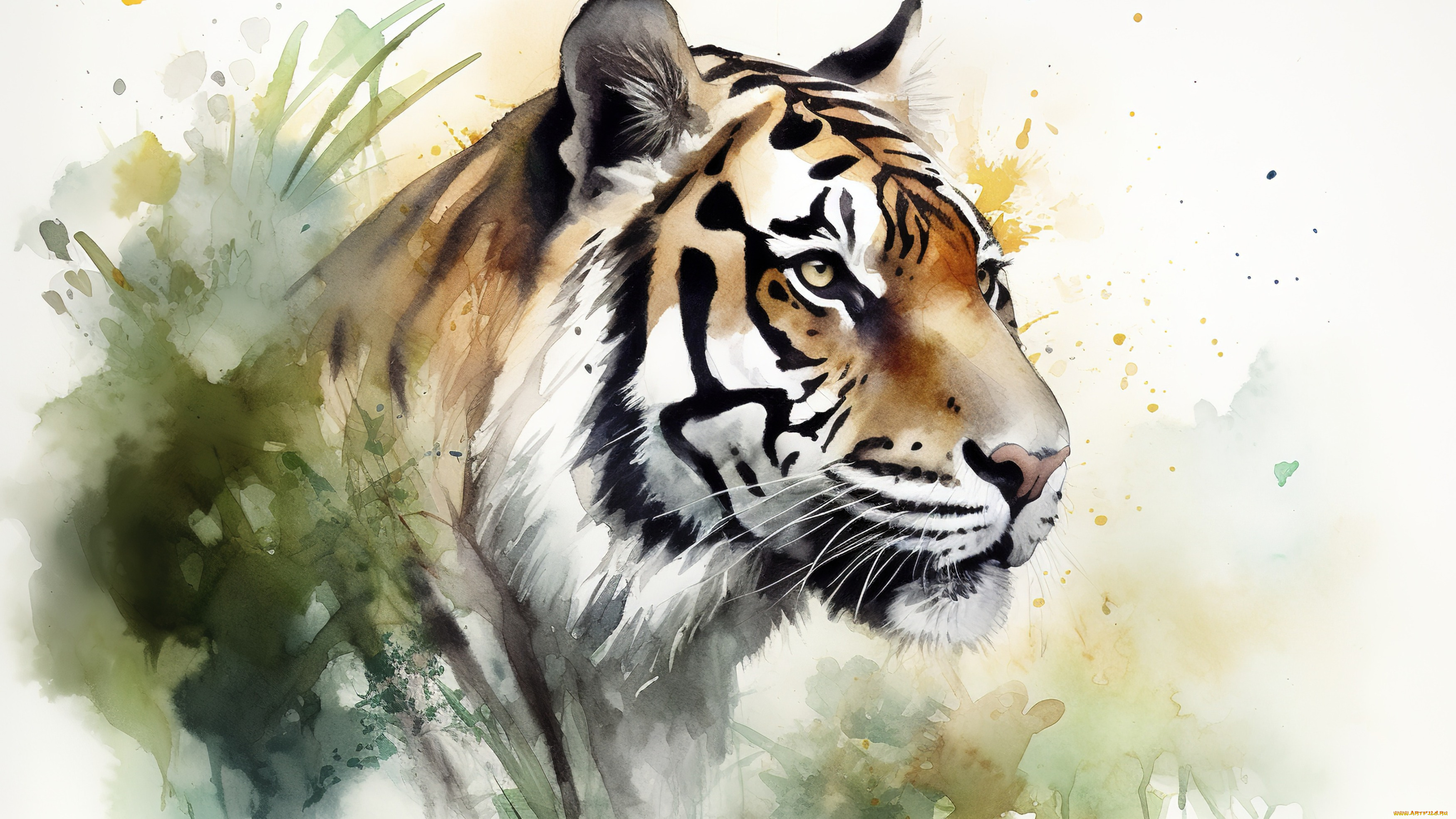 рисованное, животные, тигр, рисунок, фон