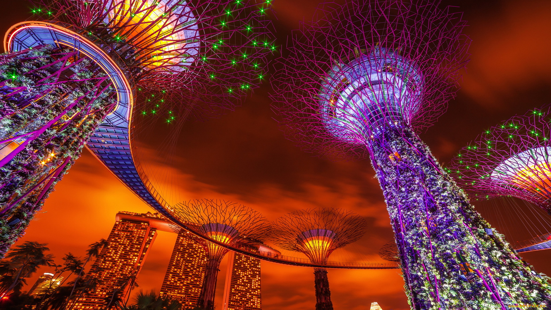 города, сингапур, , сингапур, ночь, singapore, cloud, city, gardens, by, the, bay, огни