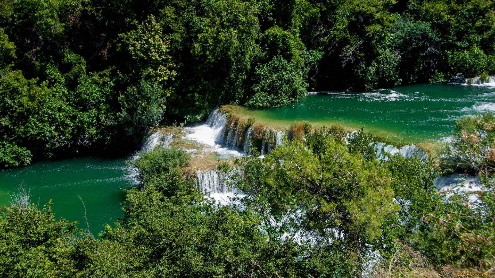 природа, водопады, лес, река, водопад