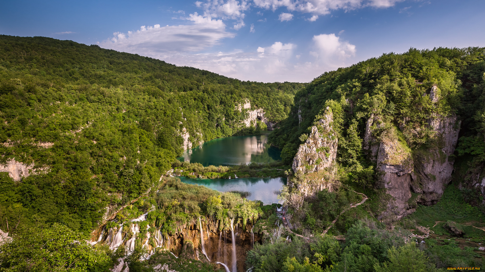 природа, водопады, лес, река, водопад