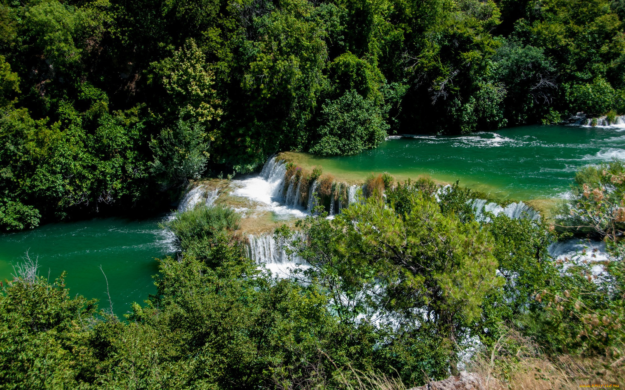 природа, водопады, лес, река, водопад