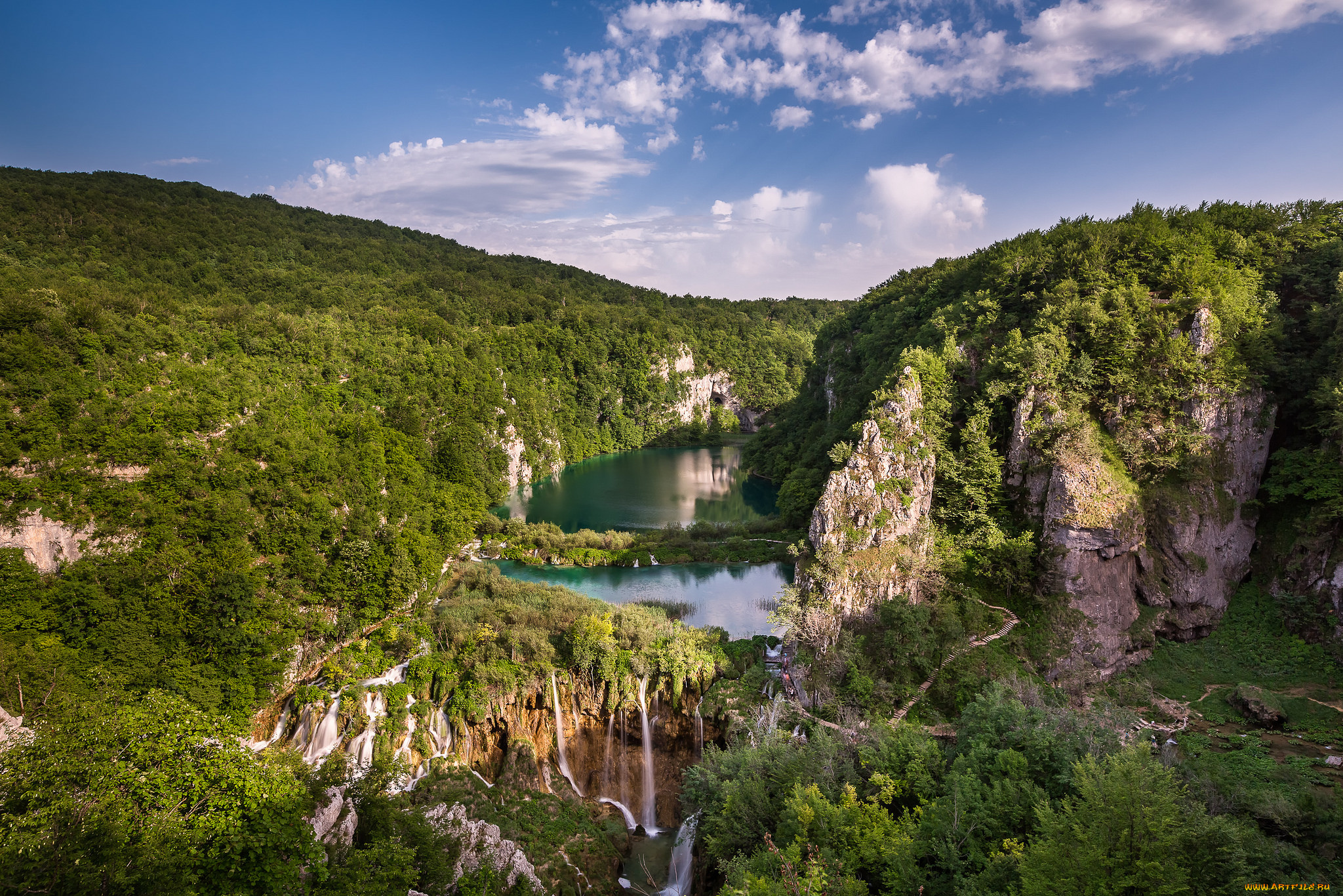 природа, водопады, лес, река, водопад