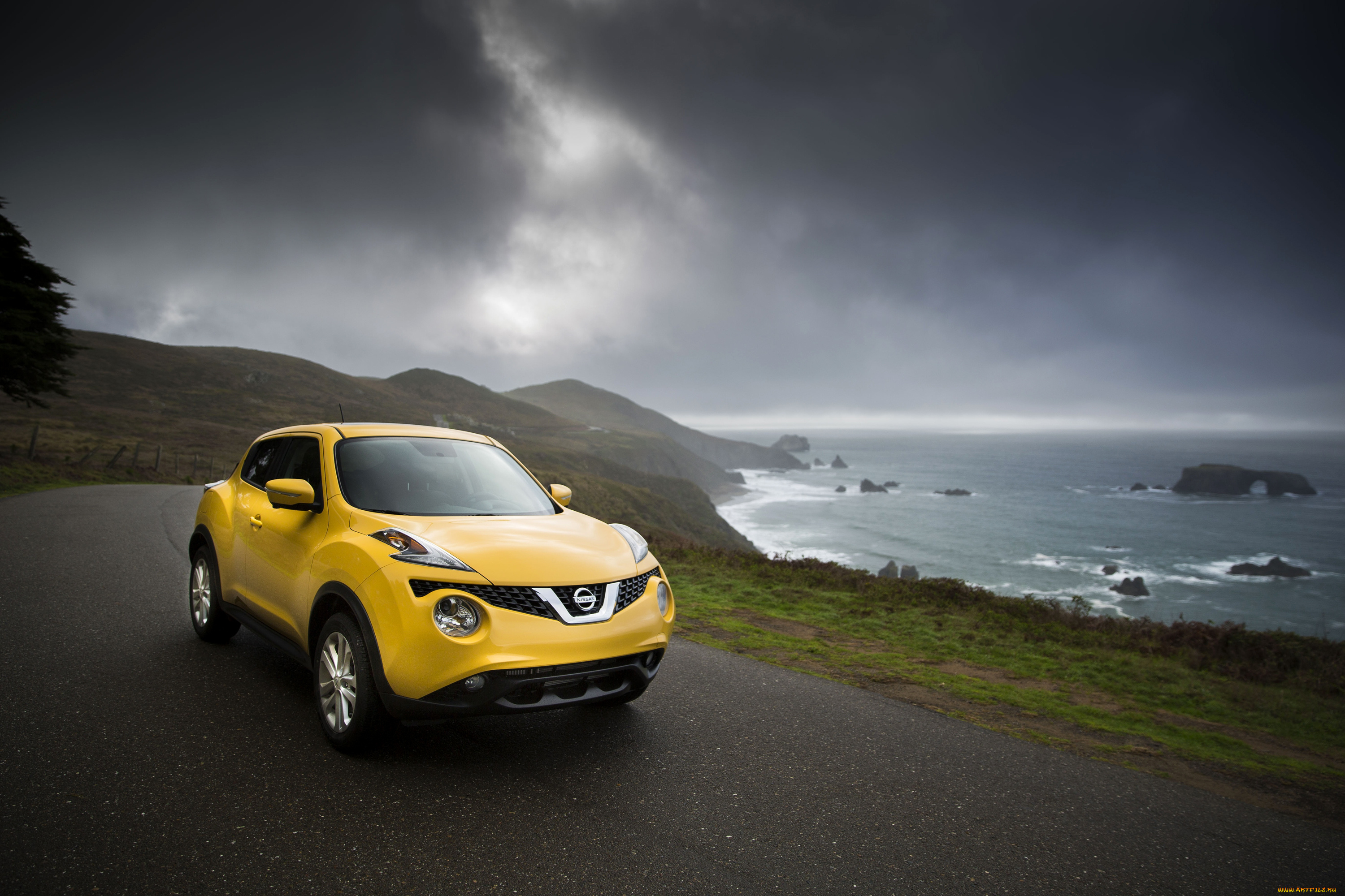 2015, nissan, juke, автомобили, nissan, datsun, сумерки, желтый, побережье, juke