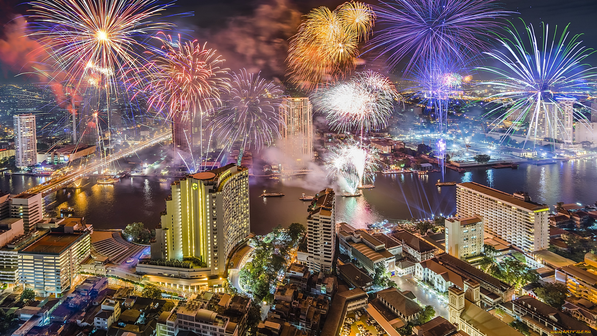 bangkok, new, year, 2016, города, бангкок, , таиланд, ночь, фейерверк