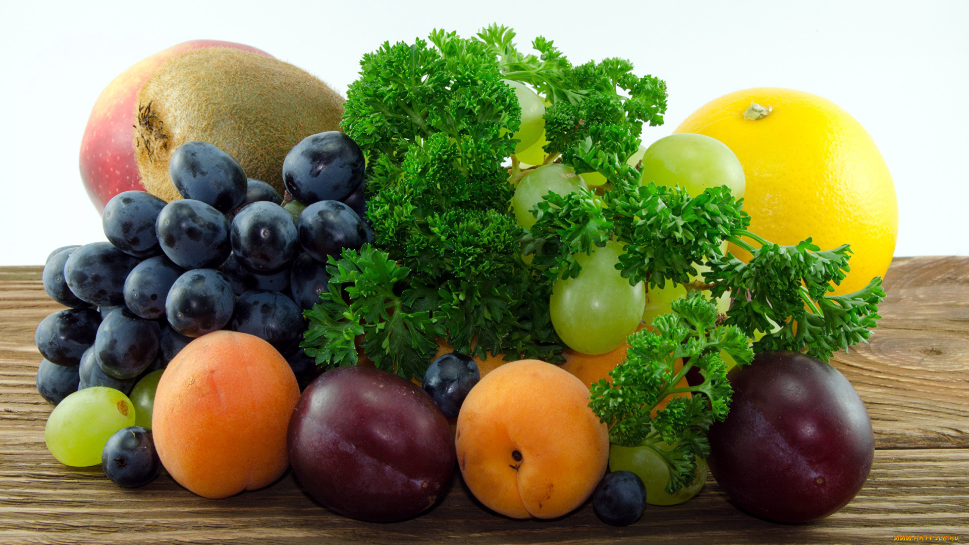 еда, фрукты, , ягоды, сливы, абрикос, лимон, виноград, петрушка