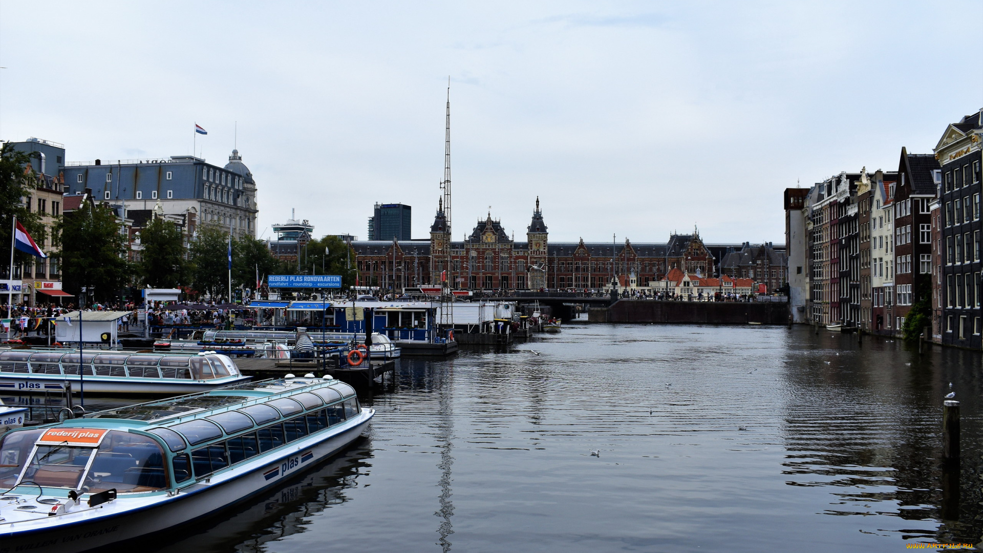 города, амстердам, , нидерланды, канал, здания
