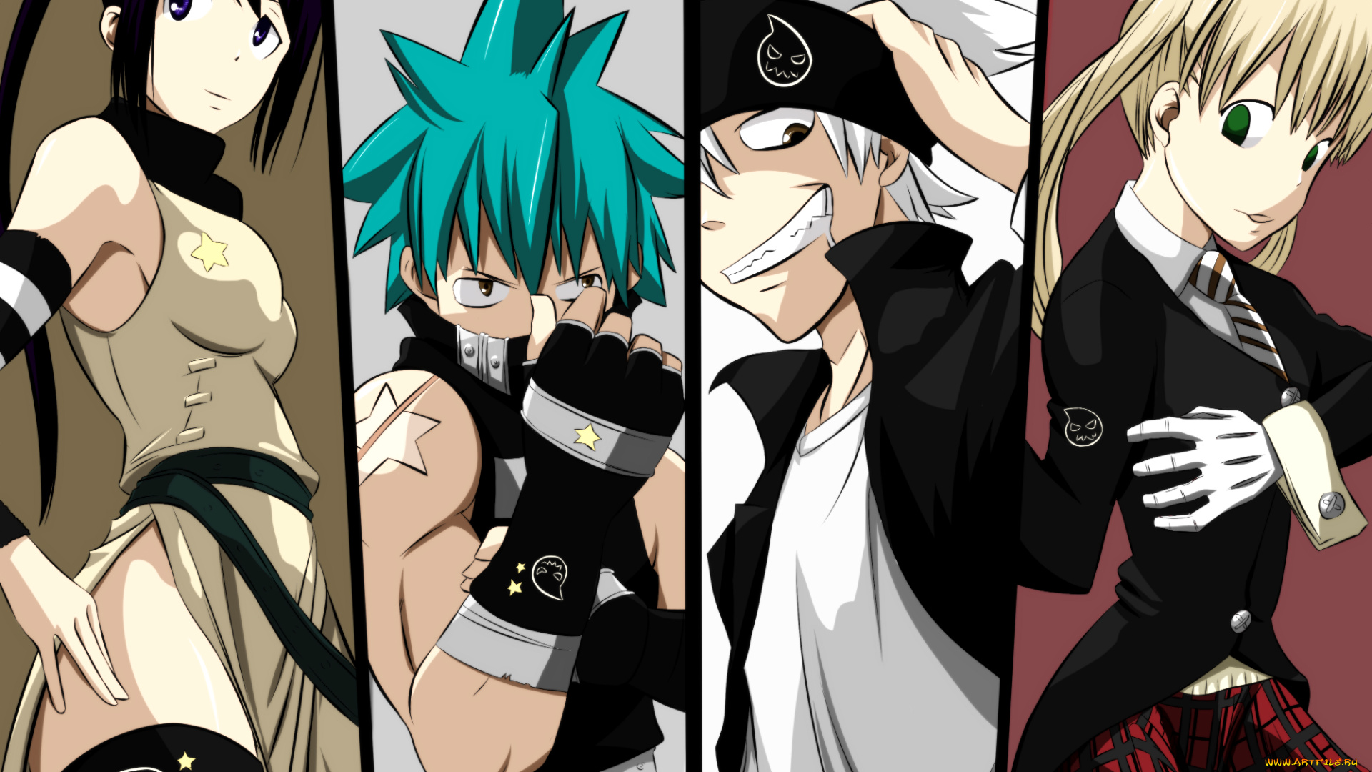 аниме, soul, eater, black, star, nakatsukasa, tsubaki, evans, maka, albarn