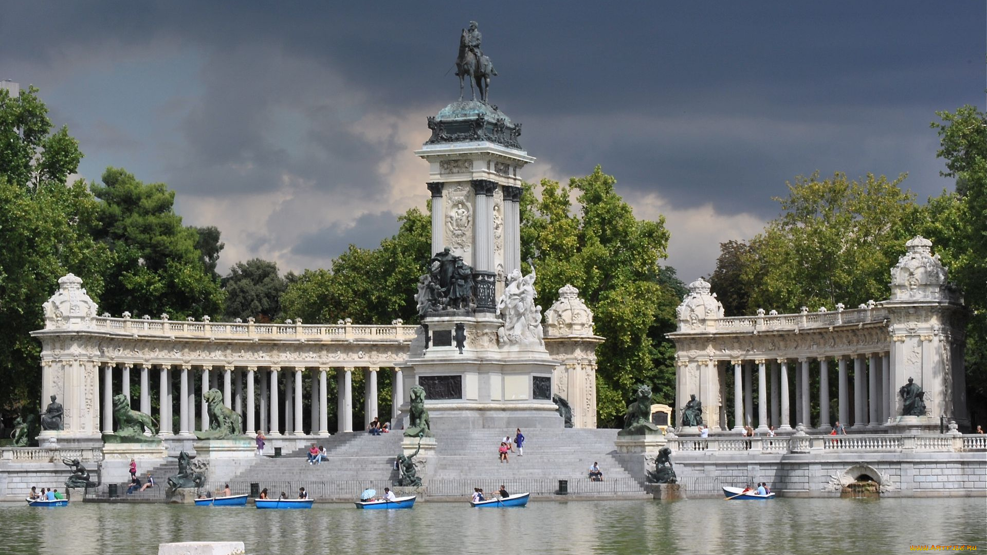 buen, retiro, park, madrid, spain, города, мадрид, испания, тёмный, зелёный, парк