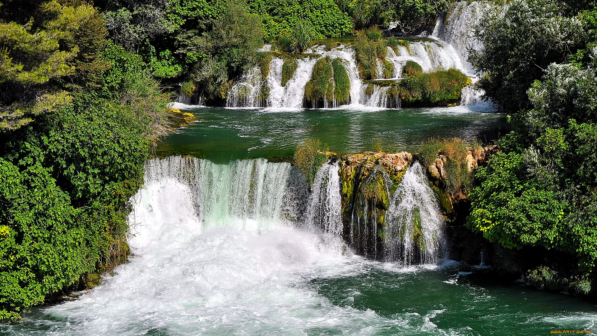 природа, водопады, каскад, поток, вода, течение