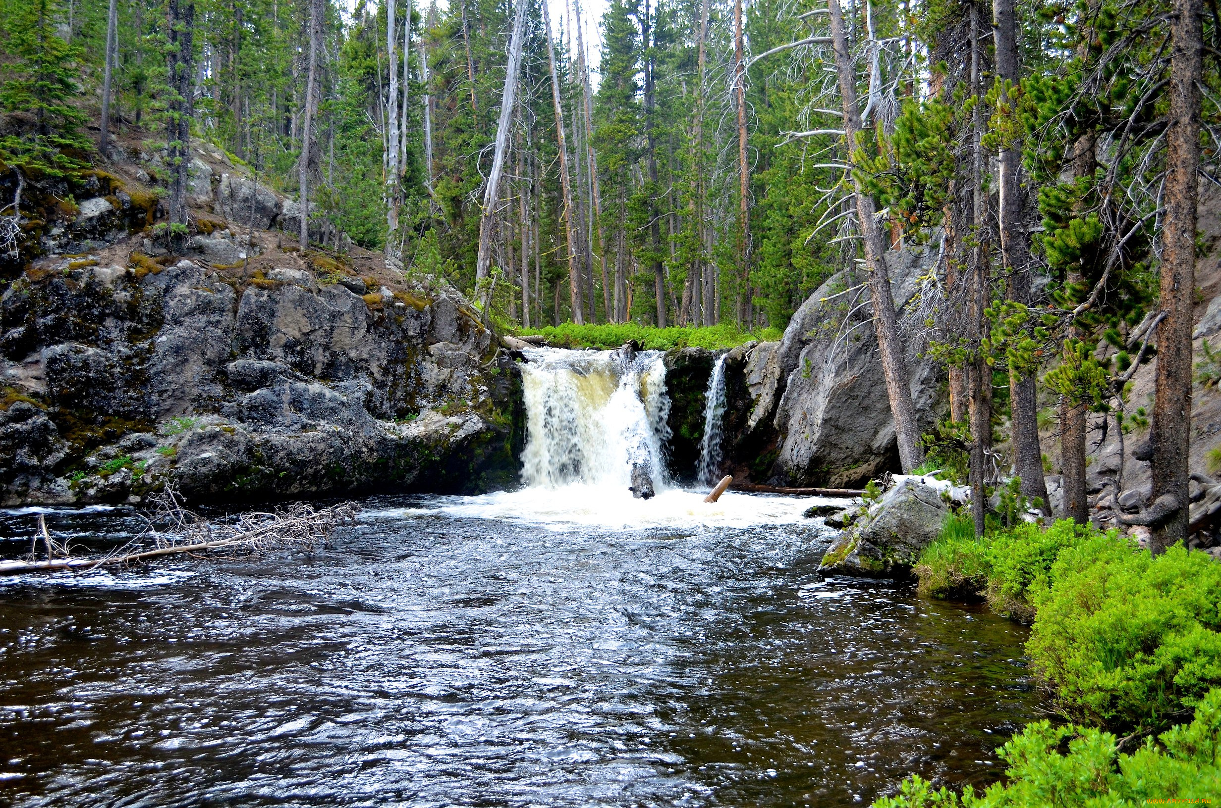 природа, водопады, кремовый, река, вода, берег