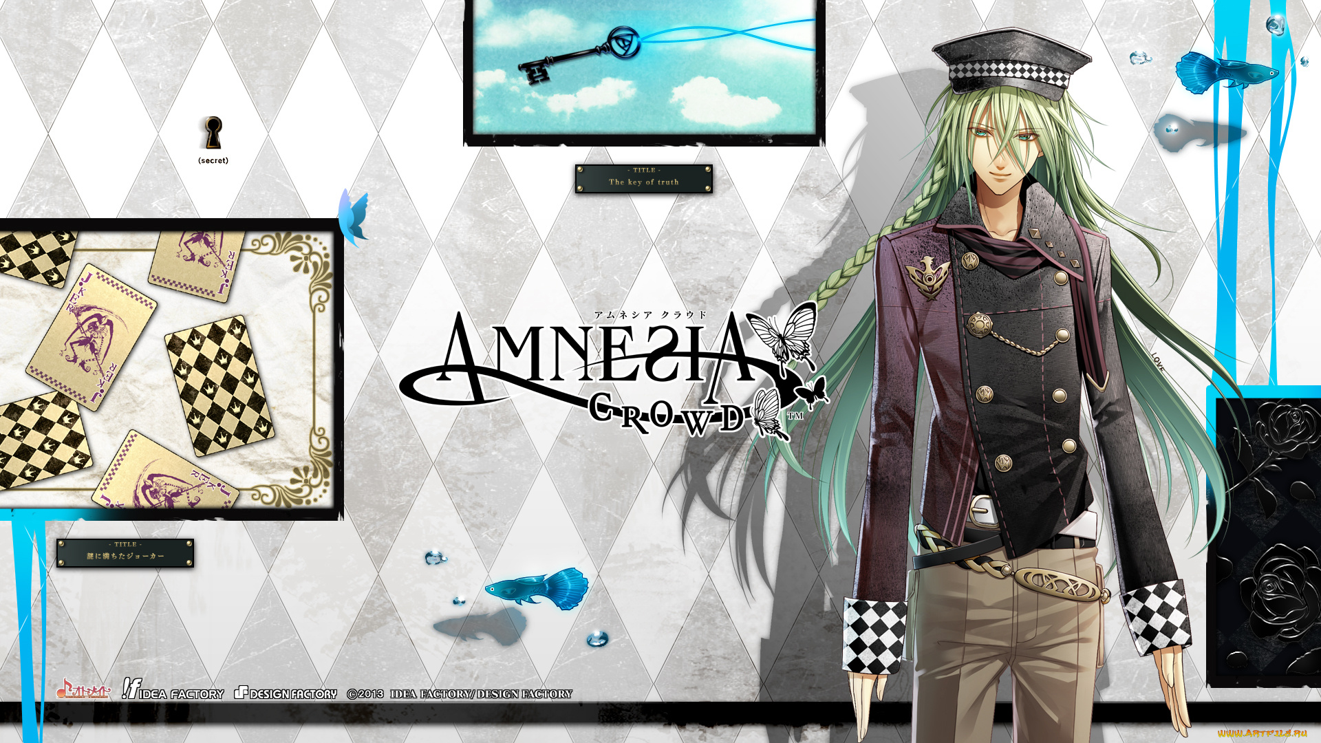 аниме, amnesia, парень, карты, коса, зеленые, волосы, амнезия
