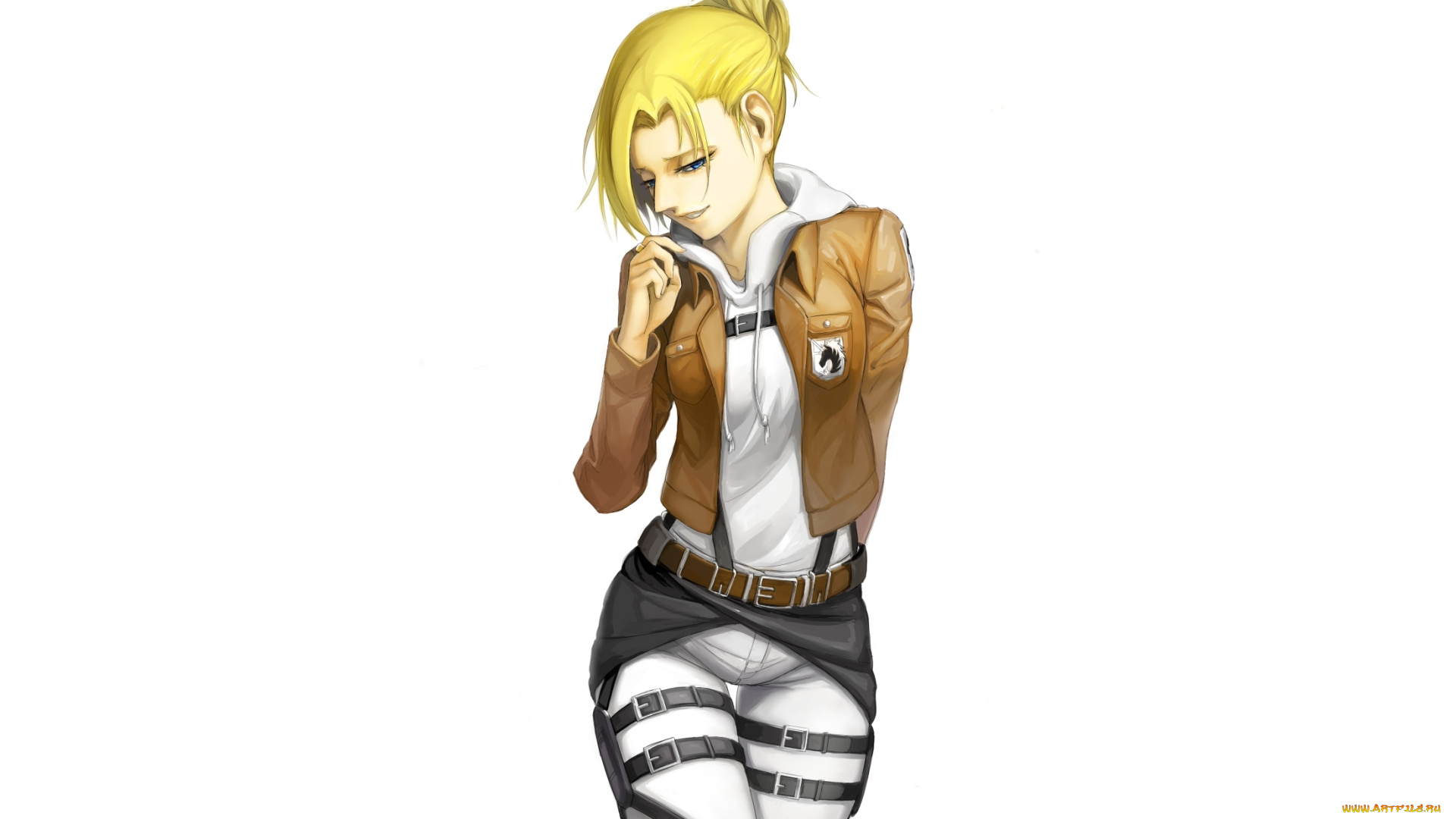 аниме, shingeki, no, kyojin, девушка, фон, улыбка, форма, взгляд, annie, leonhardt