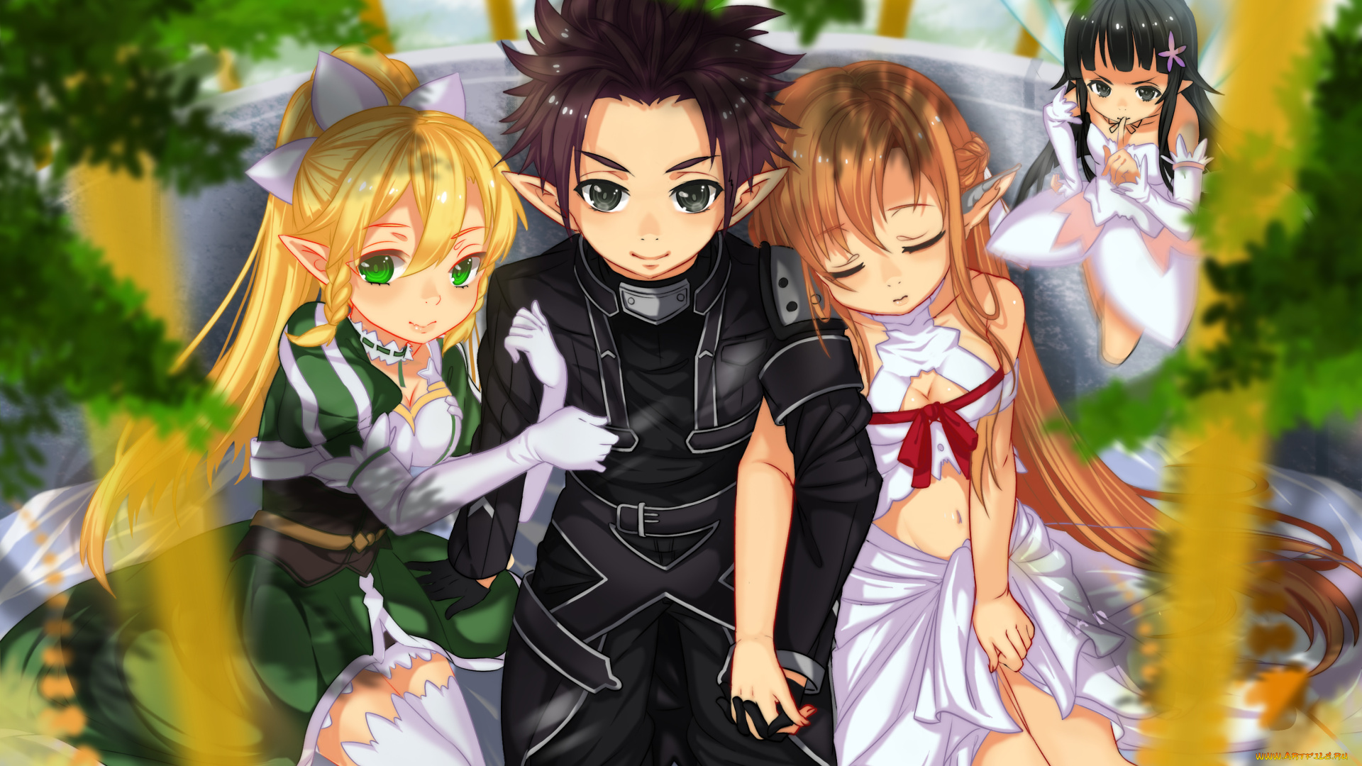 аниме, sword, art, online, парень, улыбка, kirito, leafa, yui, настроение, девушки, yuuki, asuna