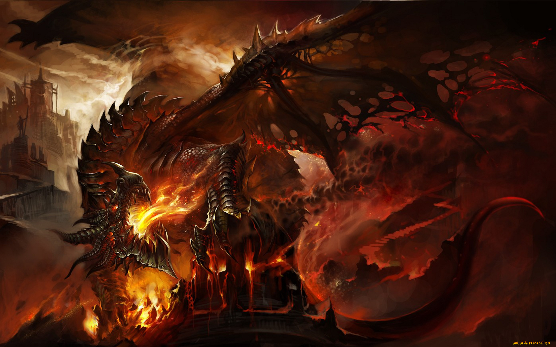фэнтези, драконы, огонь, дракон, крылья, гнев