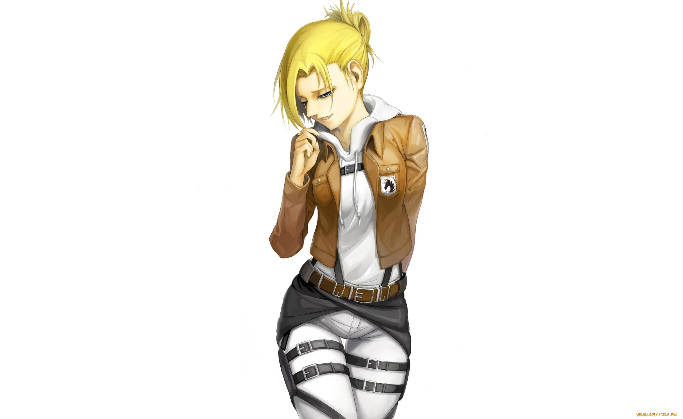 аниме, shingeki, no, kyojin, девушка, фон, улыбка, форма, взгляд, annie, leonhardt