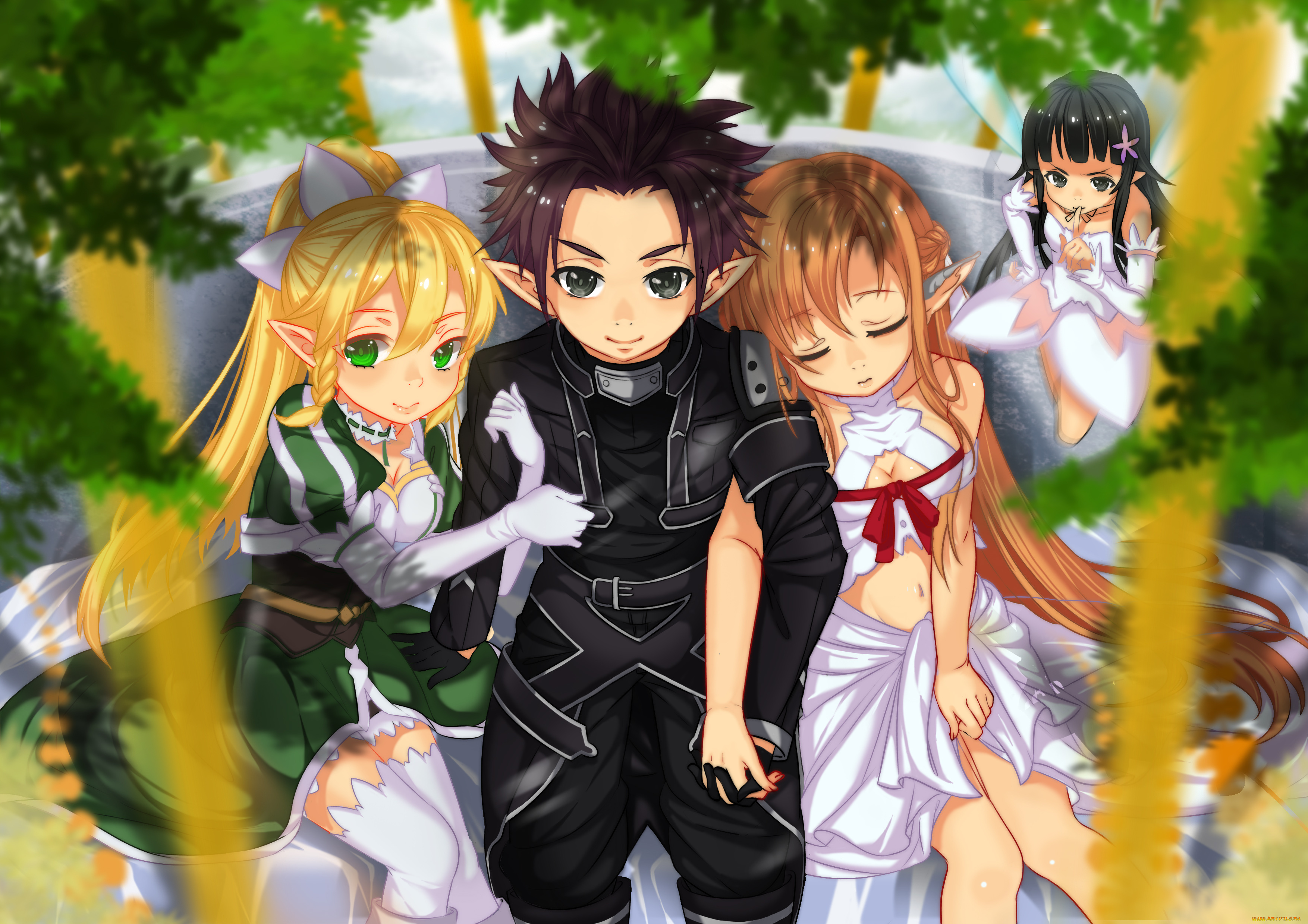 аниме, sword, art, online, парень, улыбка, kirito, leafa, yui, настроение, девушки, yuuki, asuna