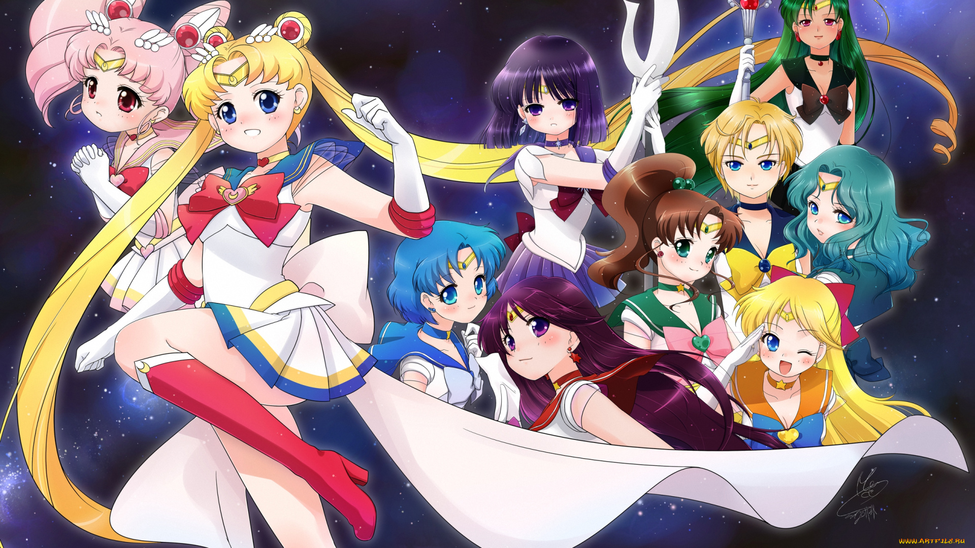 аниме, sailor, moon, girls, mercury, mars, pluto, moon, venus, neptune, sailor, jupiter, saturn, uranus, войны, девушки