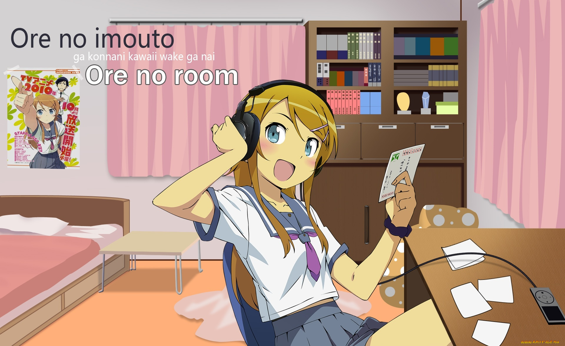 аниме, oreimo, девушка, взгляд, фон