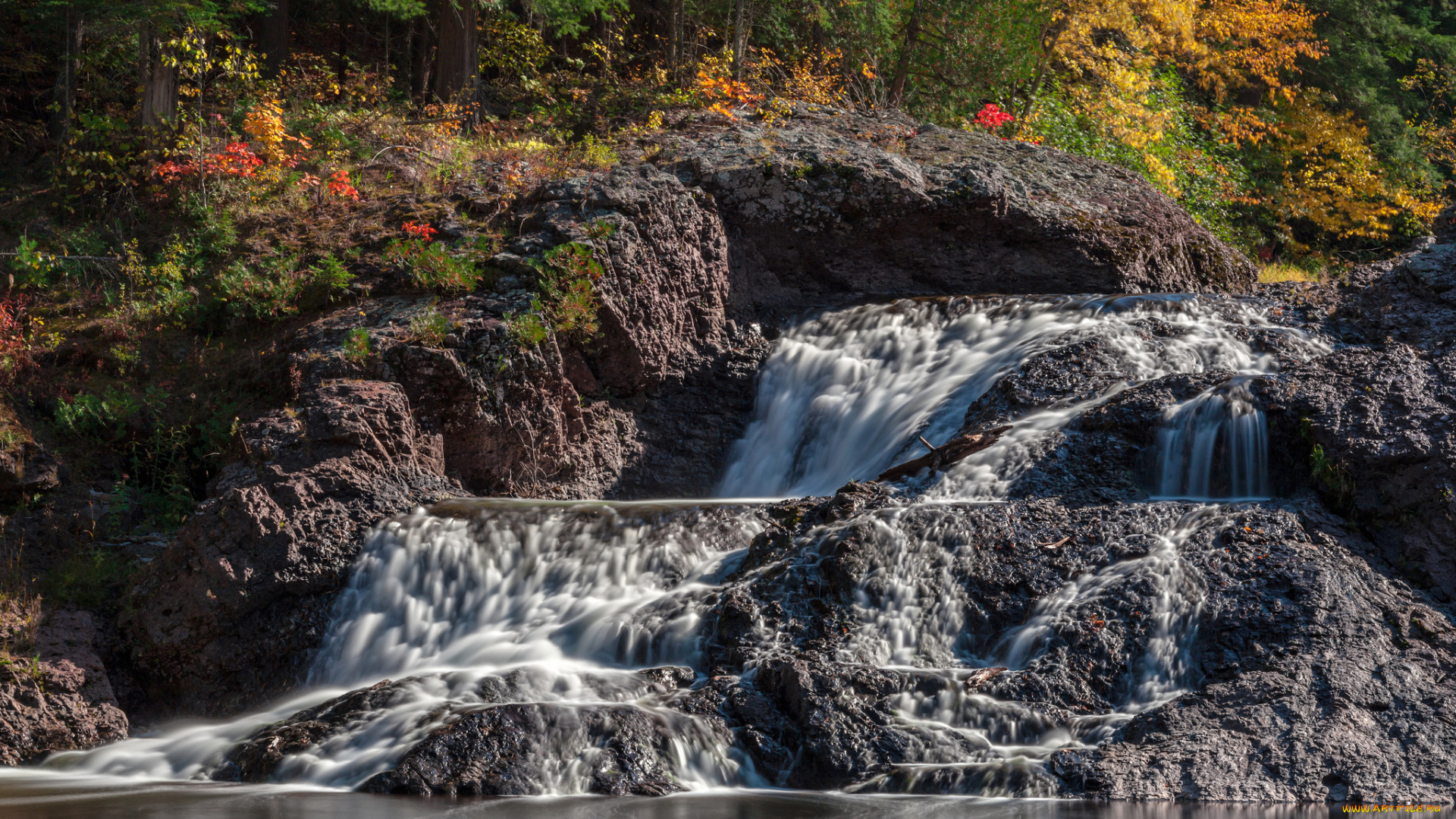 great, conglomerate, falls, michigan, природа, водопады, каскад, осень