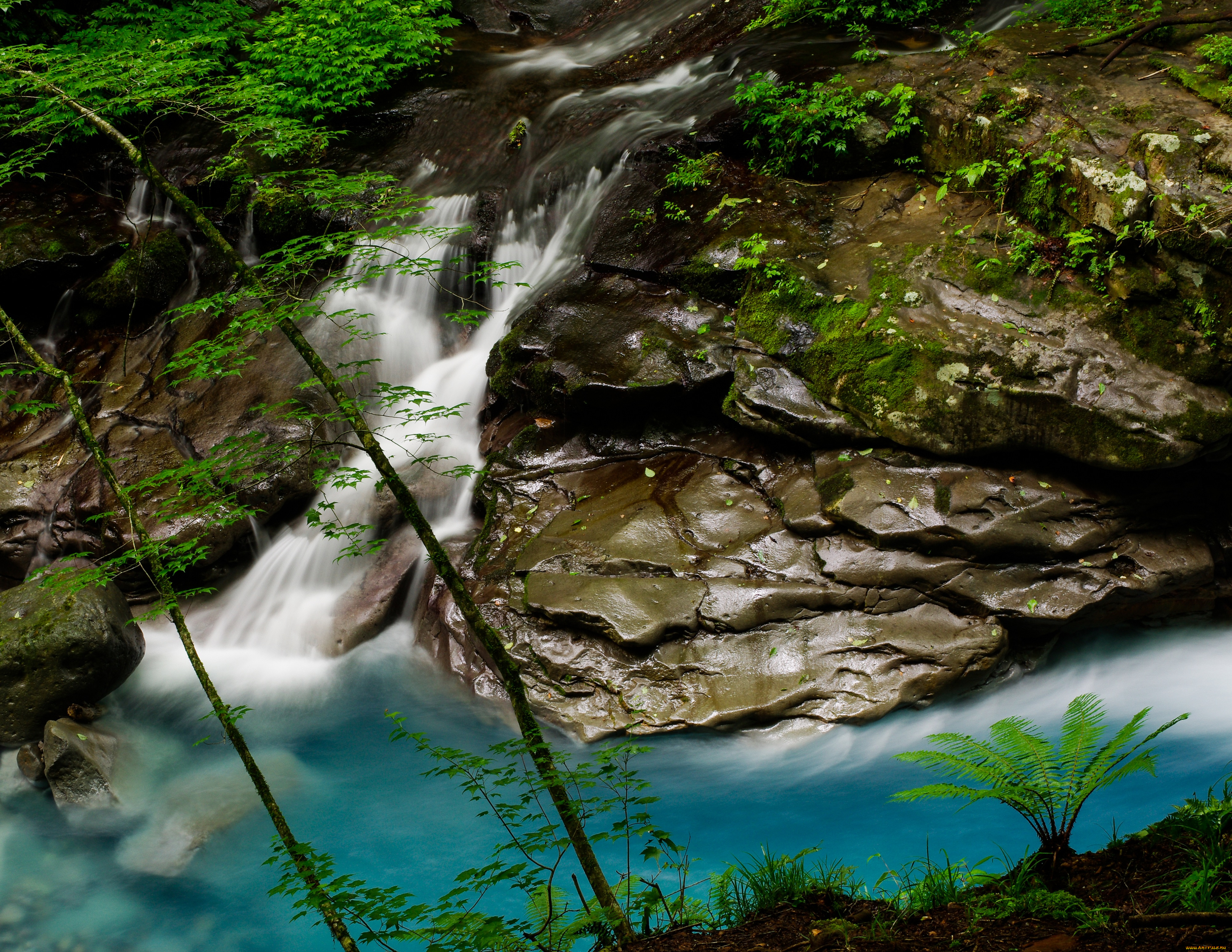 природа, водопады, поток, вода