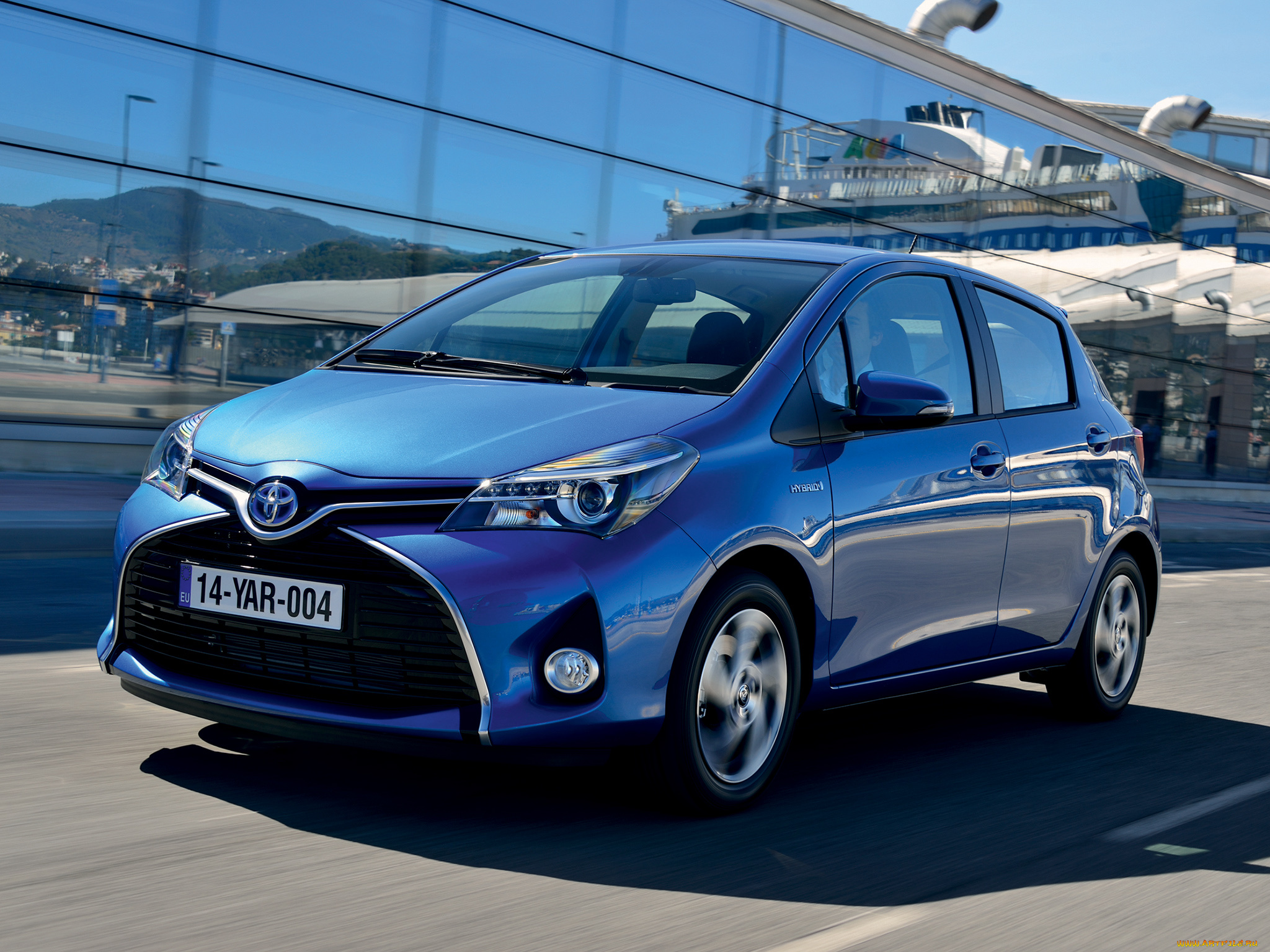 автомобили, toyota, синий, 2014г, hybrid, yaris