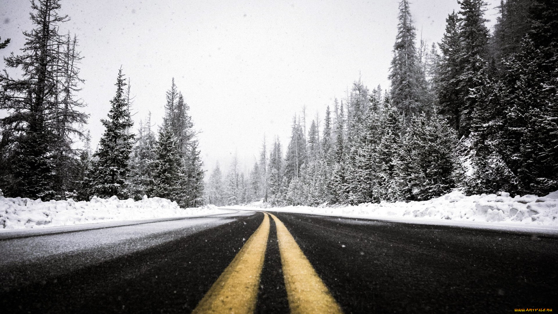 природа, дороги, шоссе, зима, снег