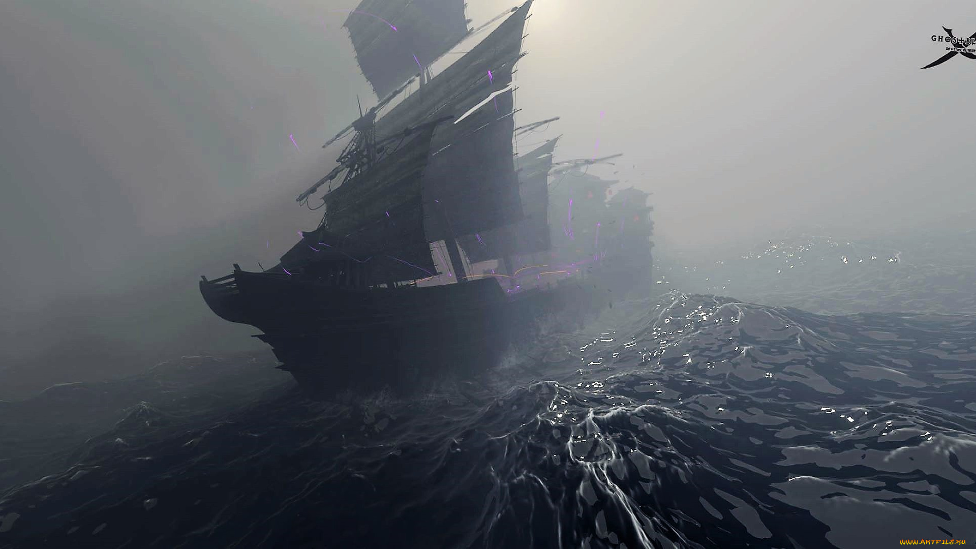 фэнтези, _ghost, blade, , , призрачный, клинок, корабль, море, туман