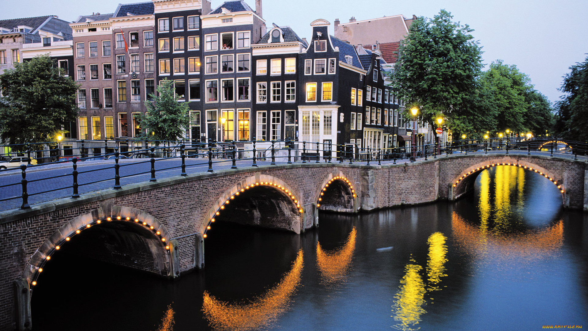 города, амстердам, , нидерланды, дома, мосты, каналы