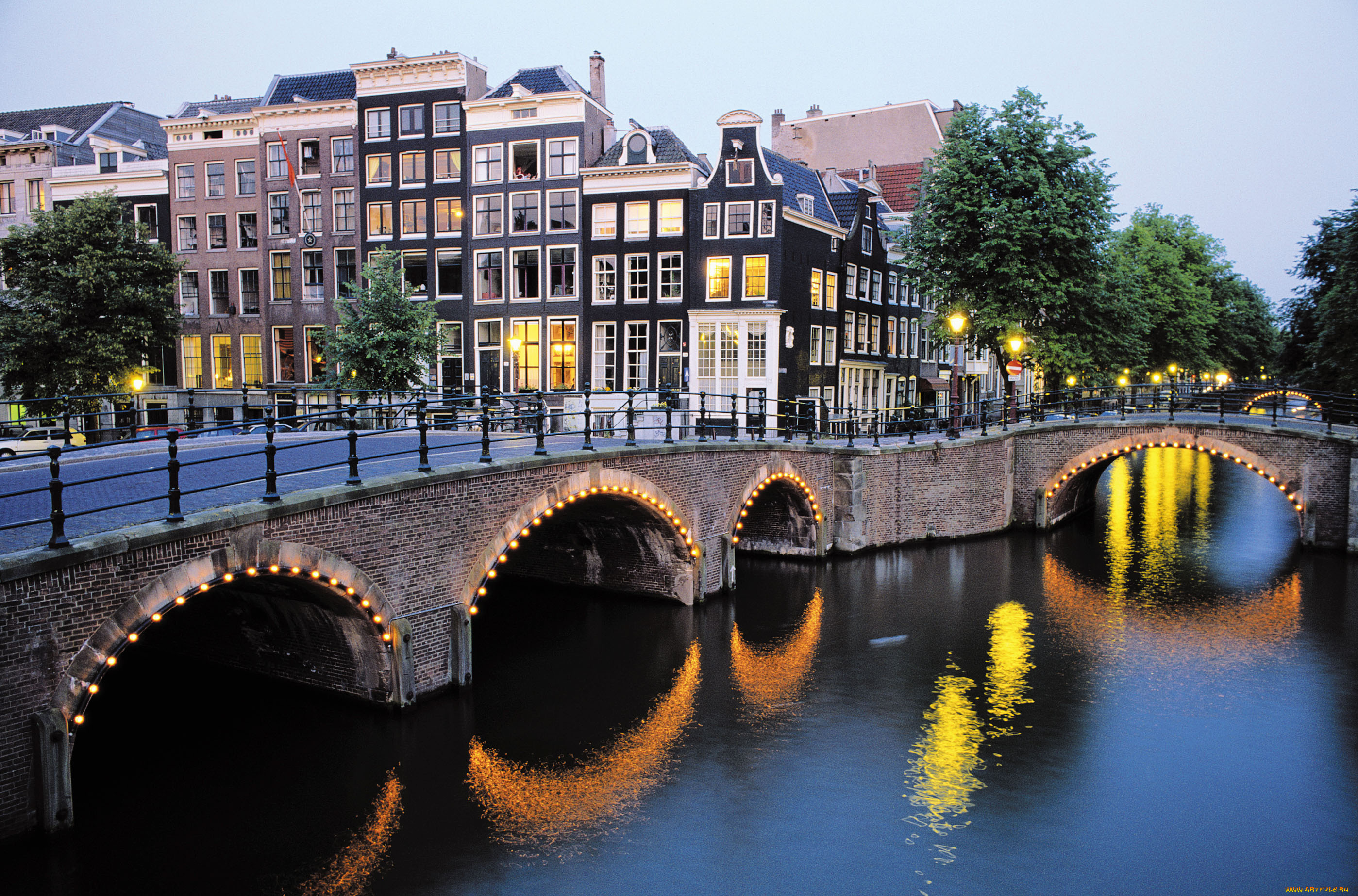 города, амстердам, , нидерланды, дома, мосты, каналы