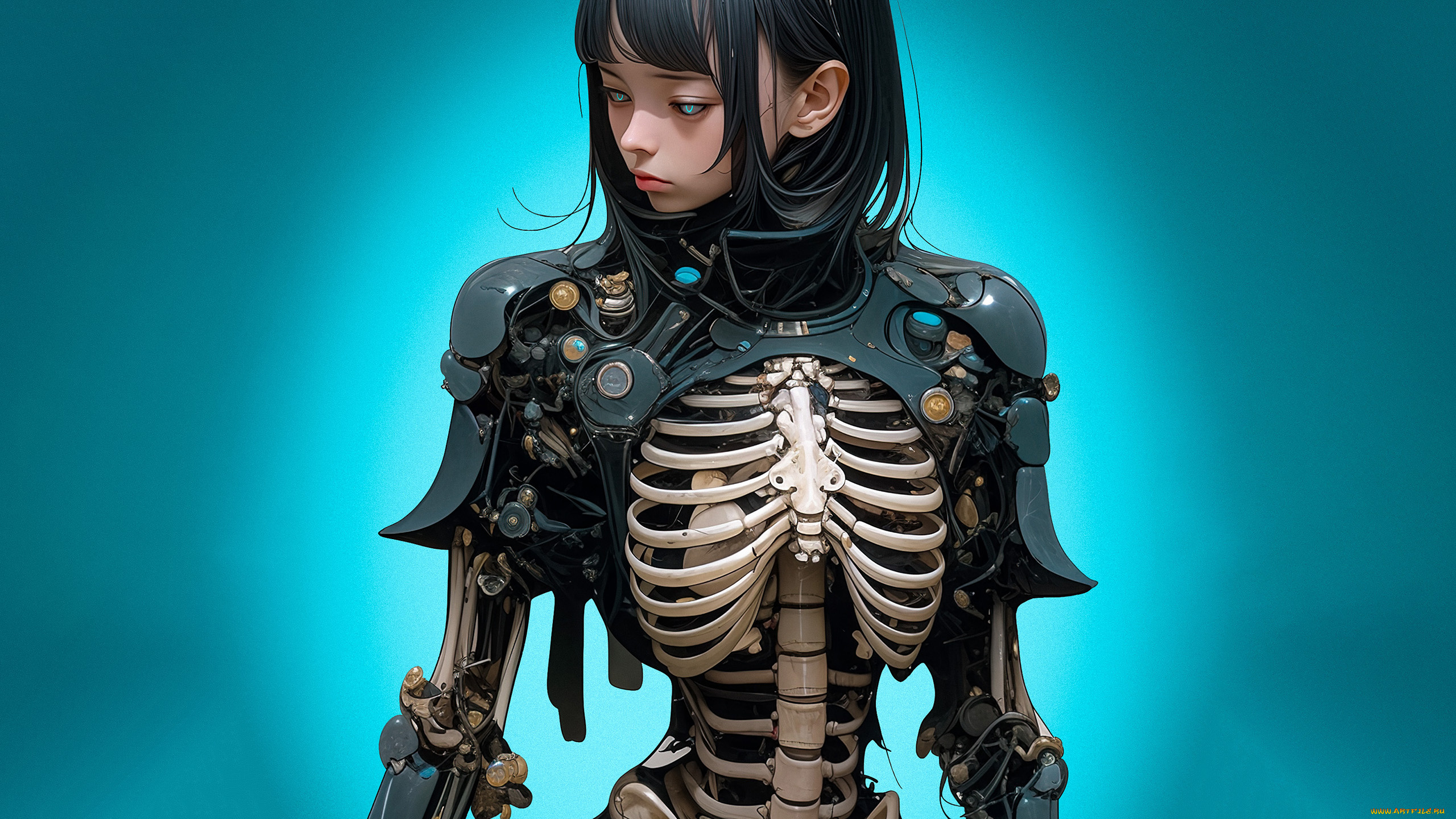 фэнтези, роботы, , киборги, , механизмы, скелет, кости, девушка, киборг