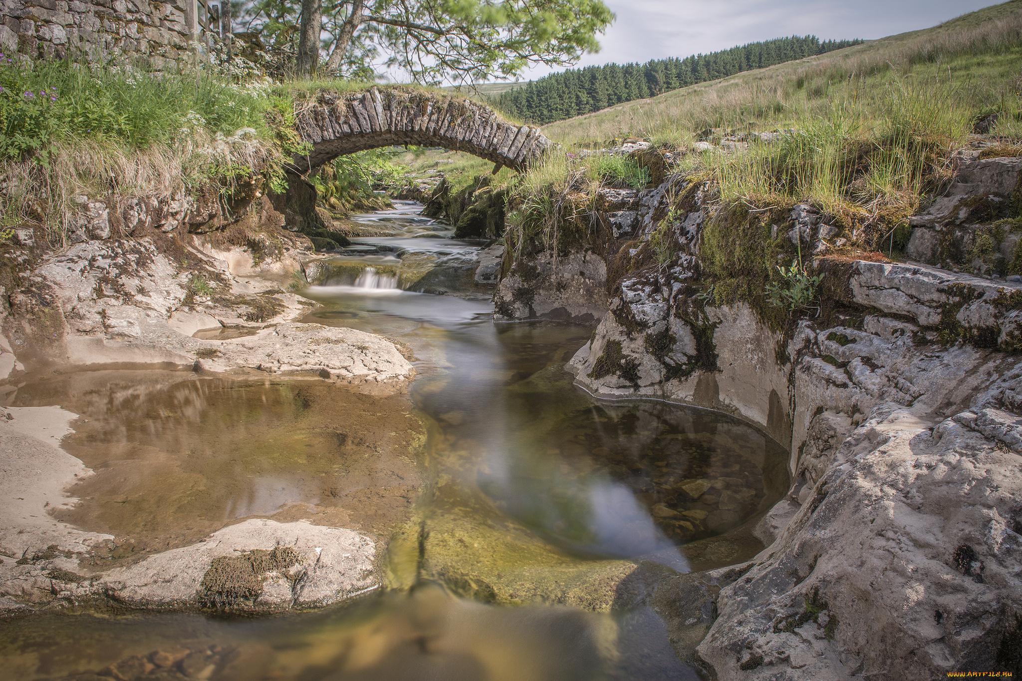 river, skirfare, england, природа, реки, озера, англия, речка, мост, камни