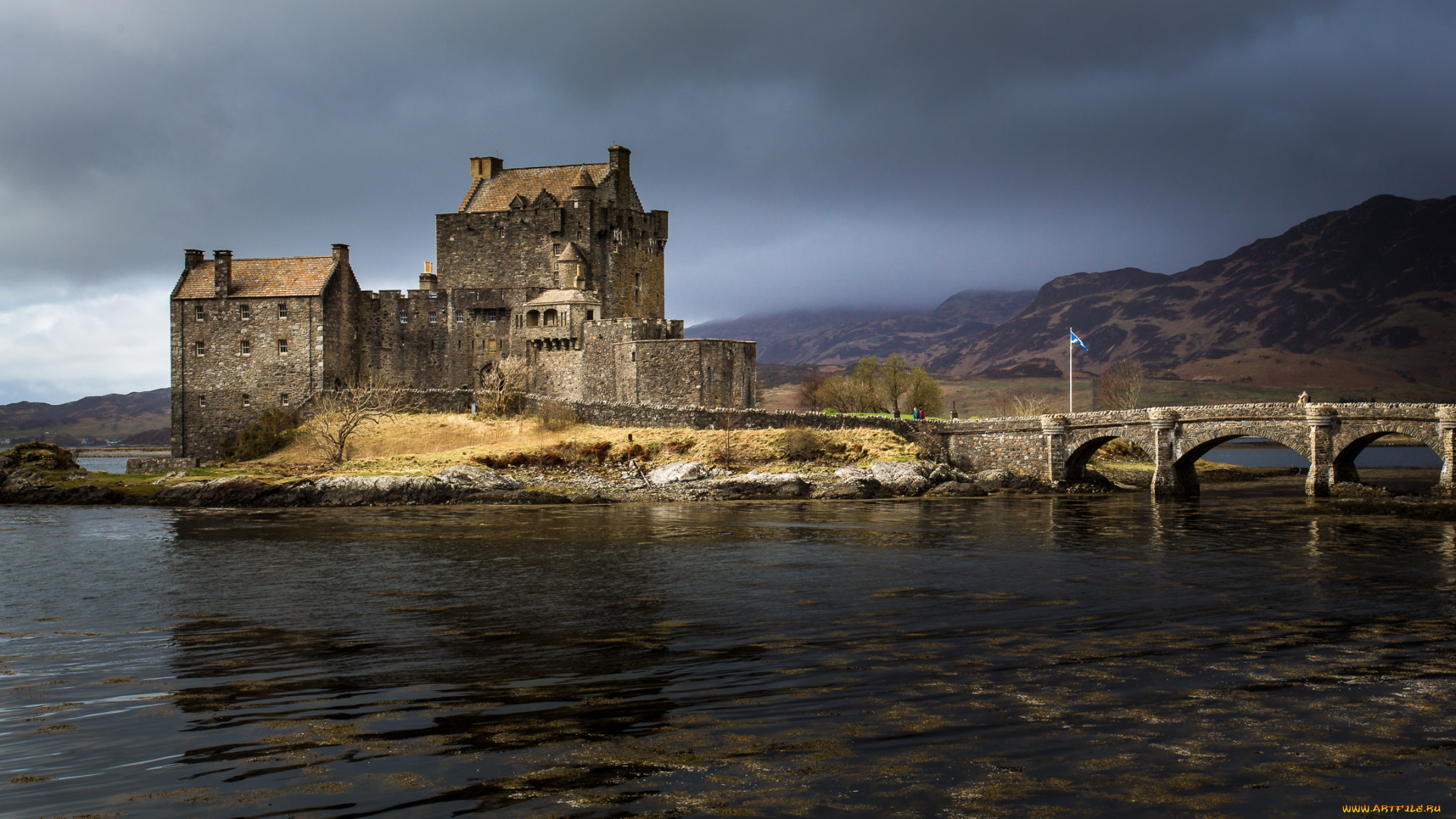 eilean, donan, castle, города, замок, эйлен, донан, , , шотландия, горы, озеро, замок, мост