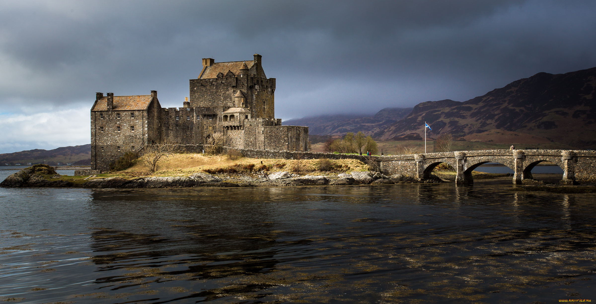 eilean, donan, castle, города, замок, эйлен, донан, , , шотландия, горы, озеро, замок, мост