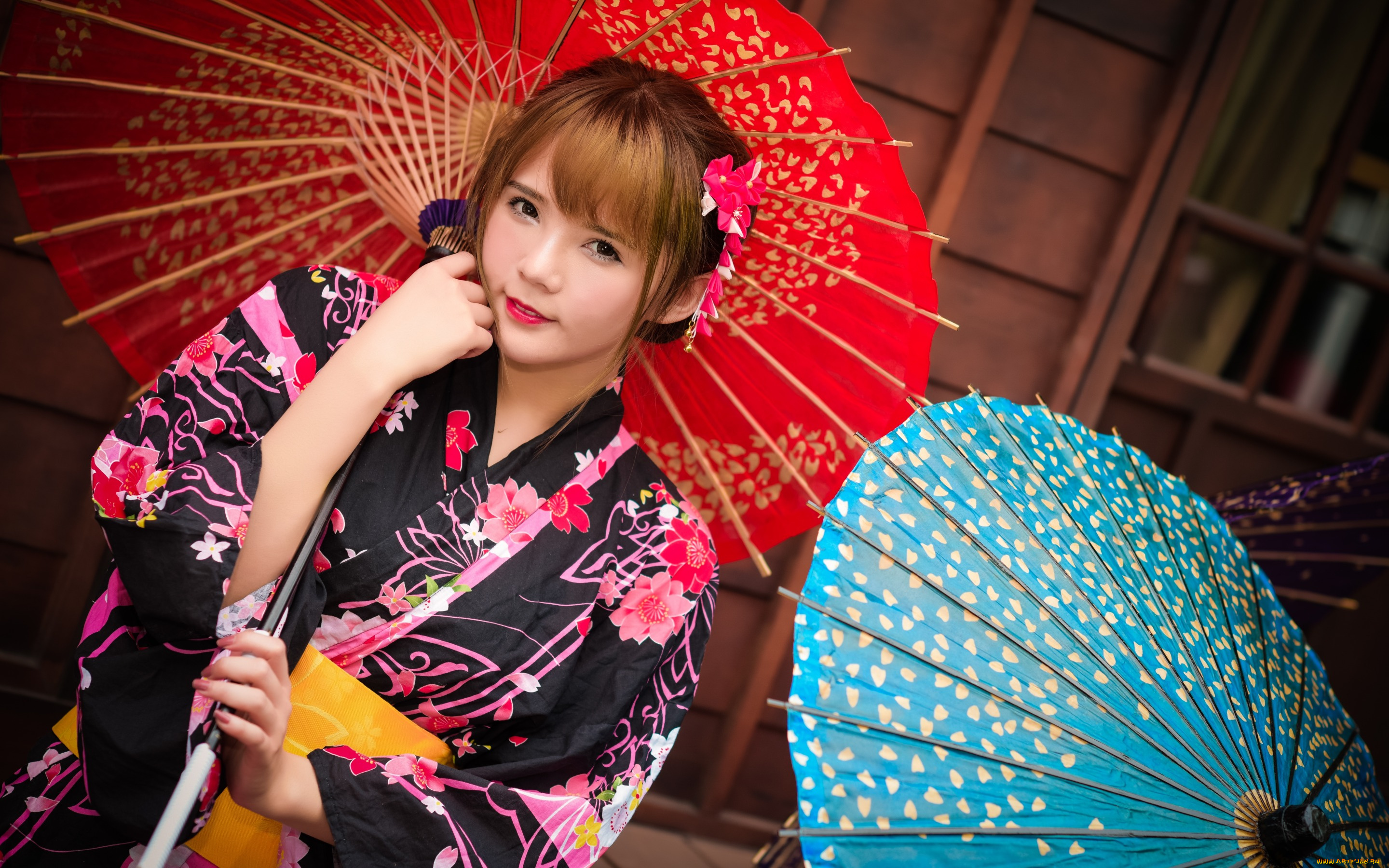 девушки, -unsort, , азиатки, зонтики, девушка, кимоно, азиатка