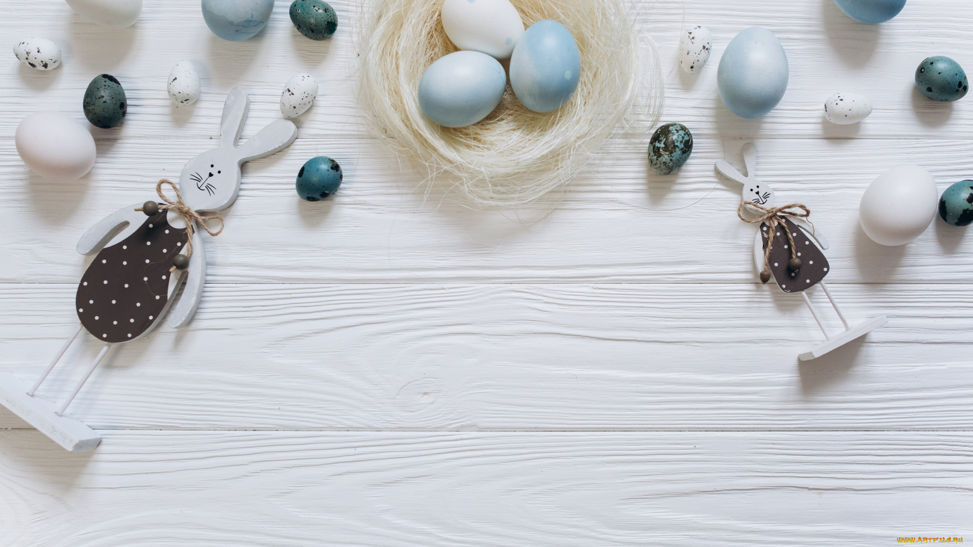 праздничные, пасха, белые, spring, white, decoration, голубые, wood, bunny, easter, яйца, tender, happy, blue, eggs