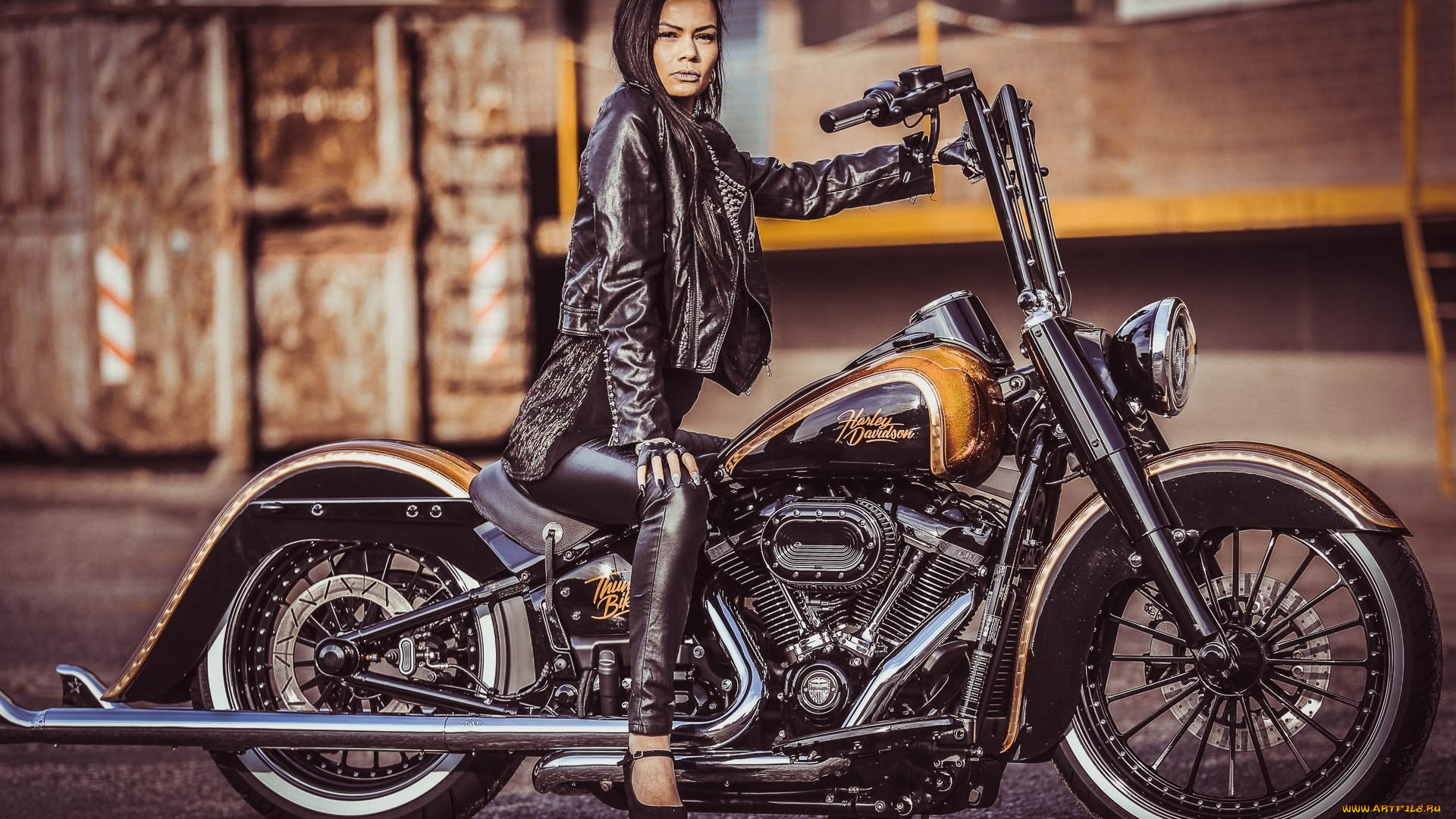 мотоциклы, мото, с, девушкой, custom, bike, chopper