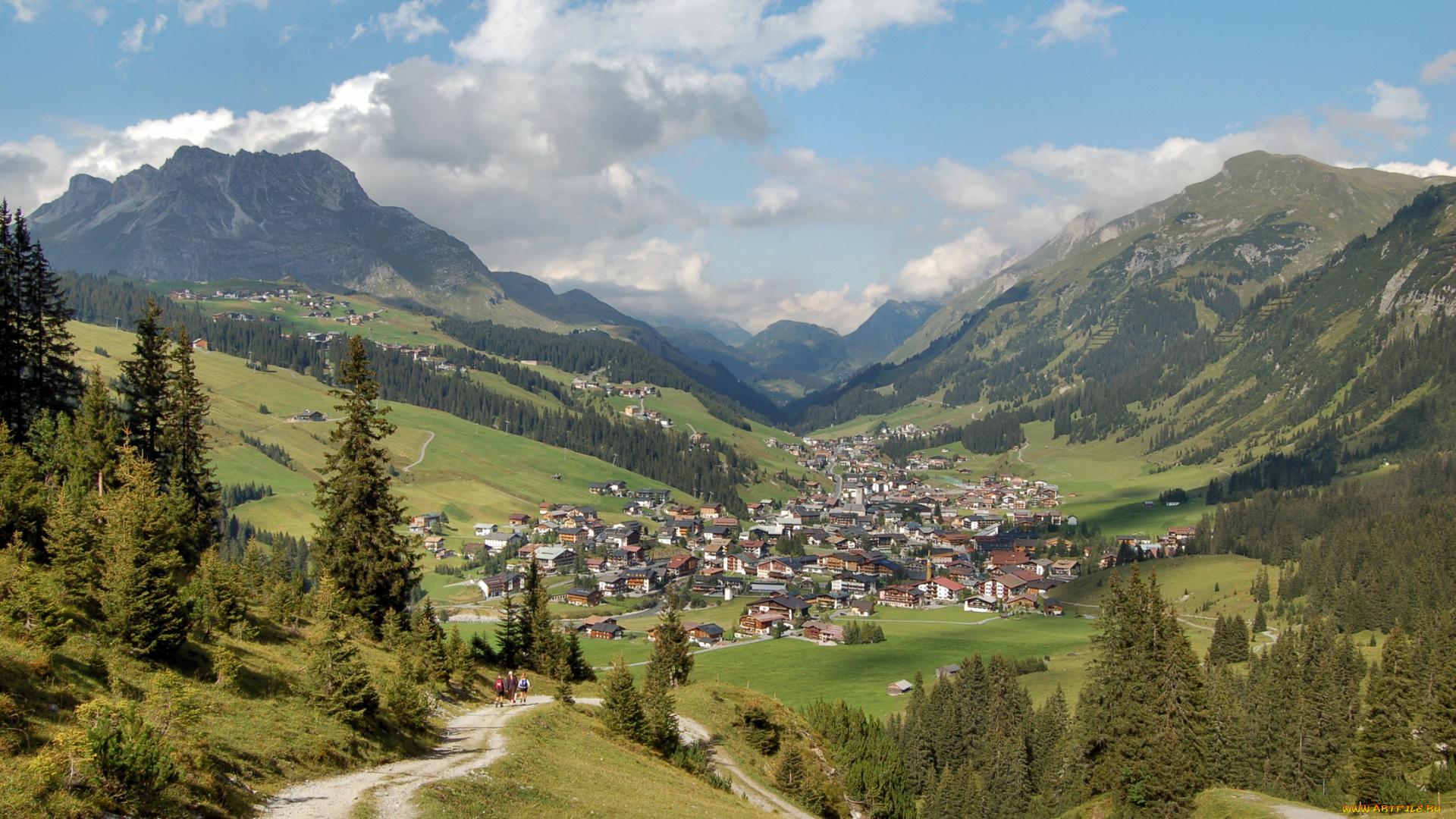 австрия, лех, на, арльберге, города, пейзажи, пейзаж, городок, горы