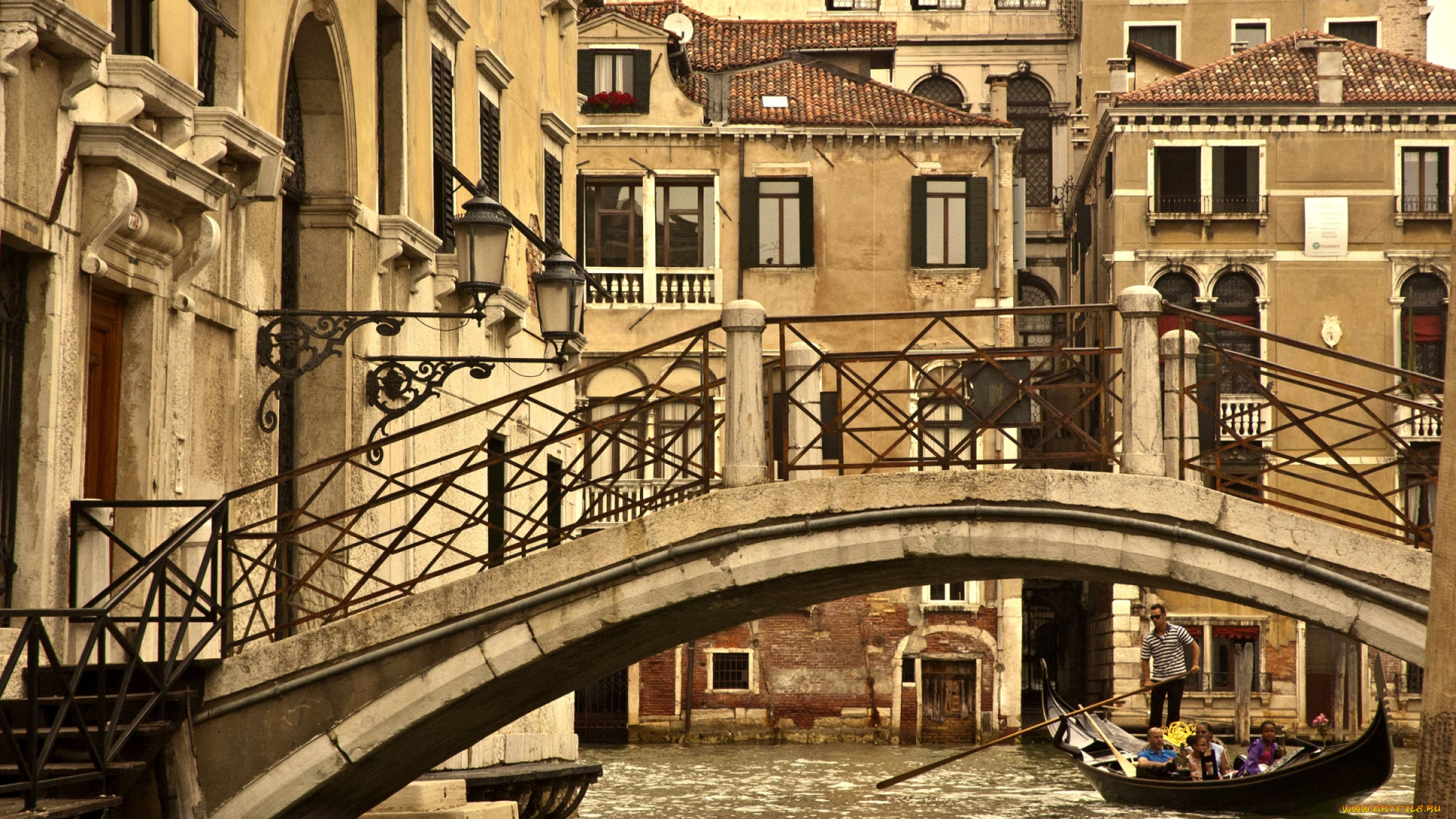 города, венеция, италия, гондола, канал, здания, мост