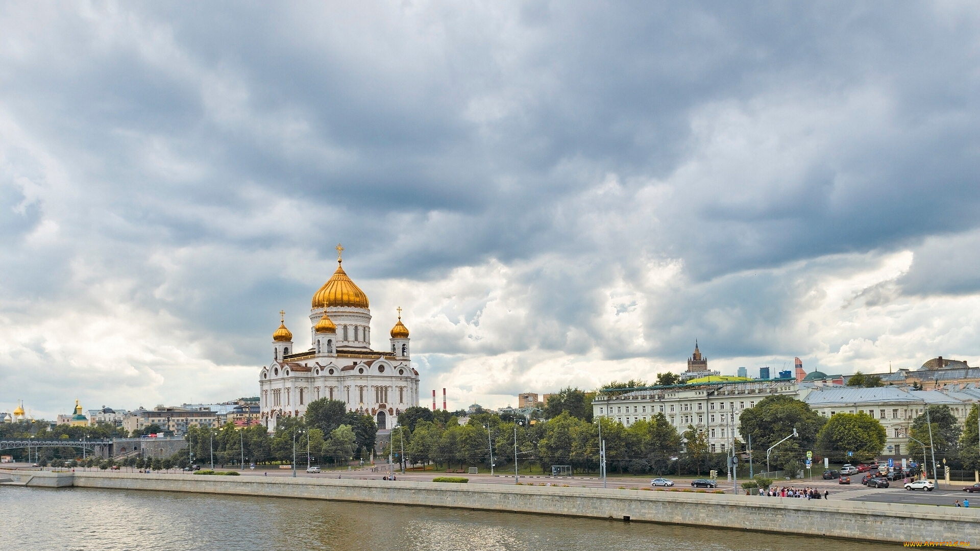 храм, христа, спасителя, москва, города, россия, облака, набережная, река, russia, moscow