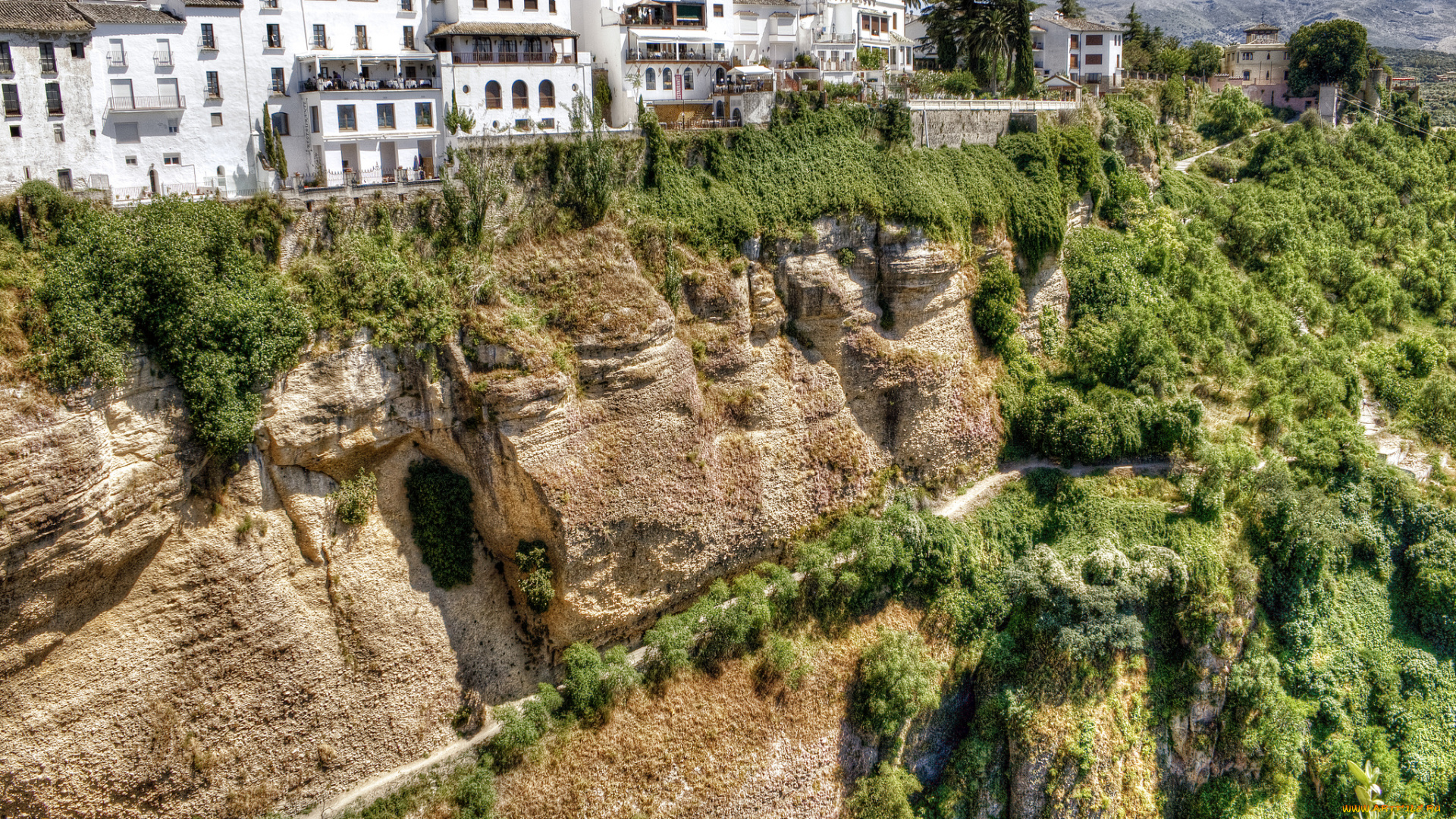 ronda, andalusia, spain, города, пейзажи, тропинка, здания, горы, обрыв, ронда, андалусия, испания