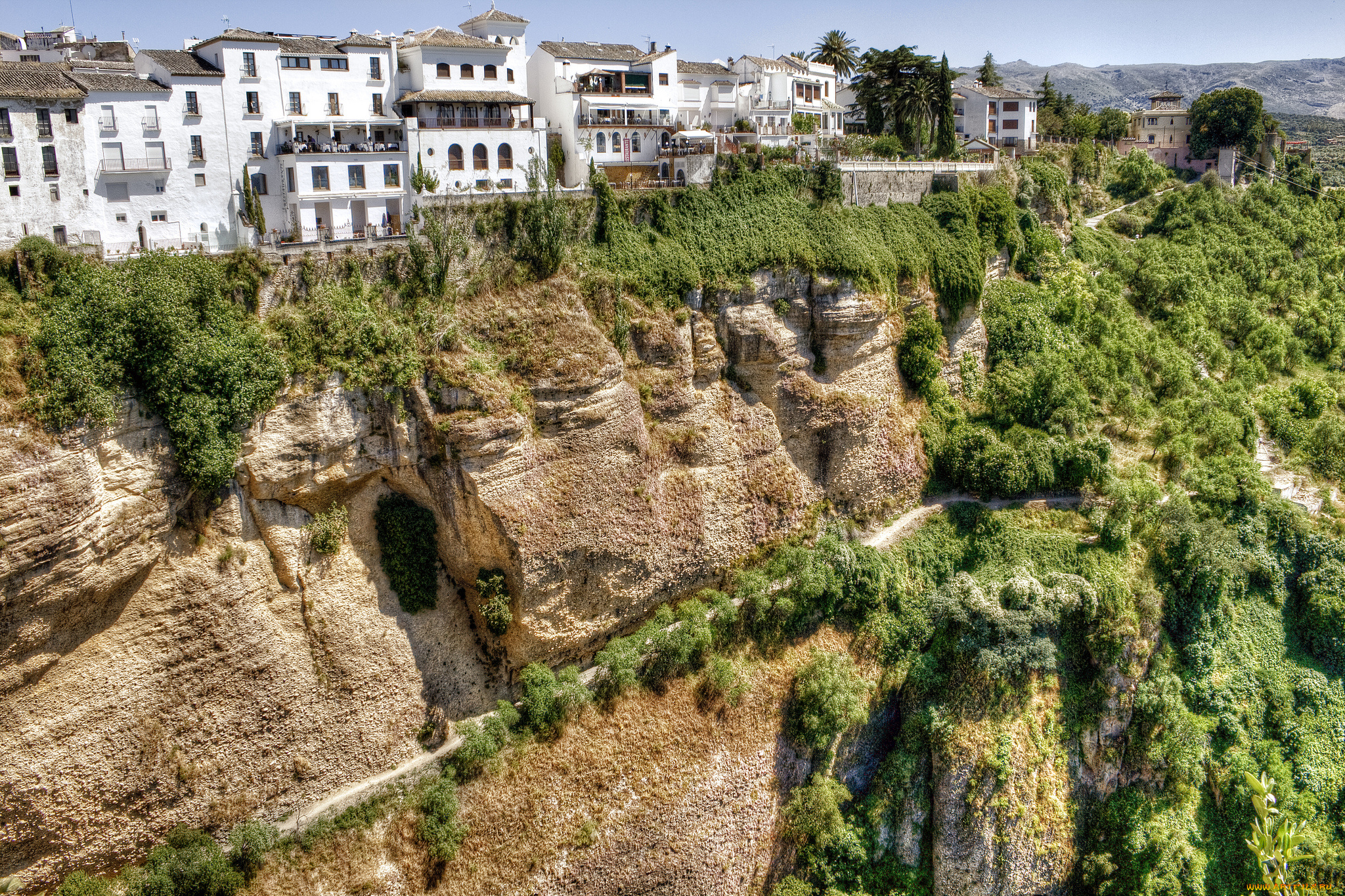 ronda, andalusia, spain, города, пейзажи, тропинка, здания, горы, обрыв, ронда, андалусия, испания