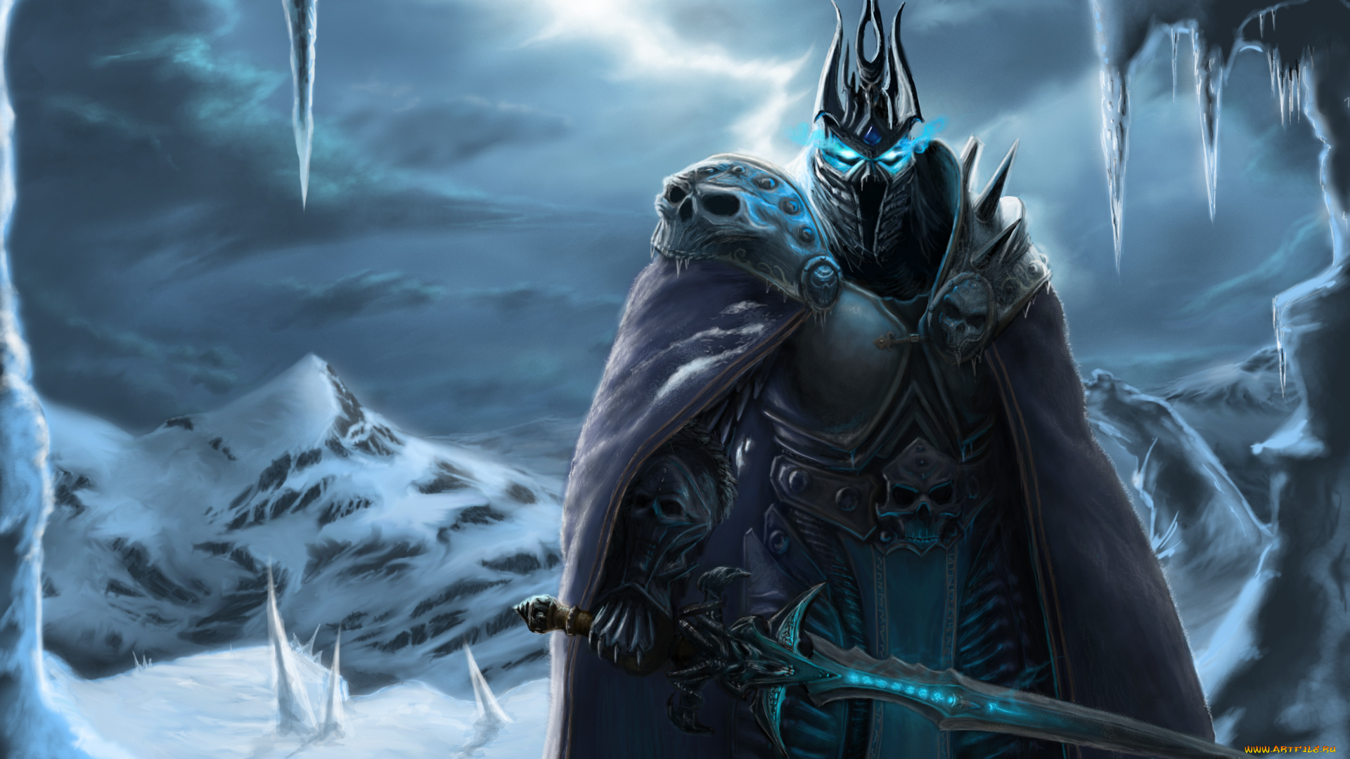 world, of, warcraft, , wrath, of, the, lich, king, фэнтези, нежить, рыцарь, доспехи, зима, меч, горы