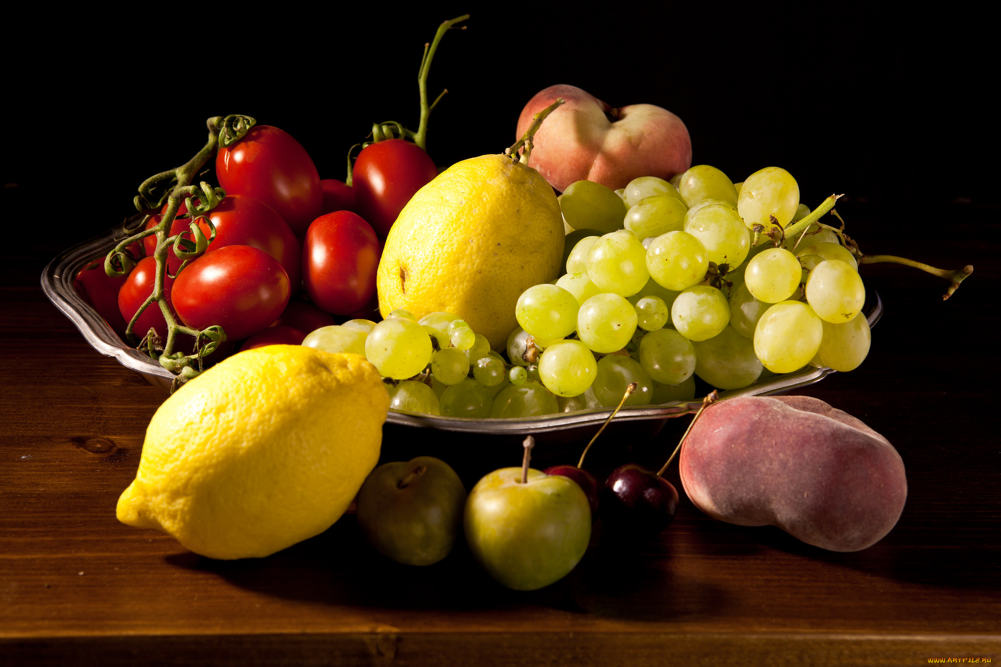 еда, фрукты, и, овощи, вместе, композиция