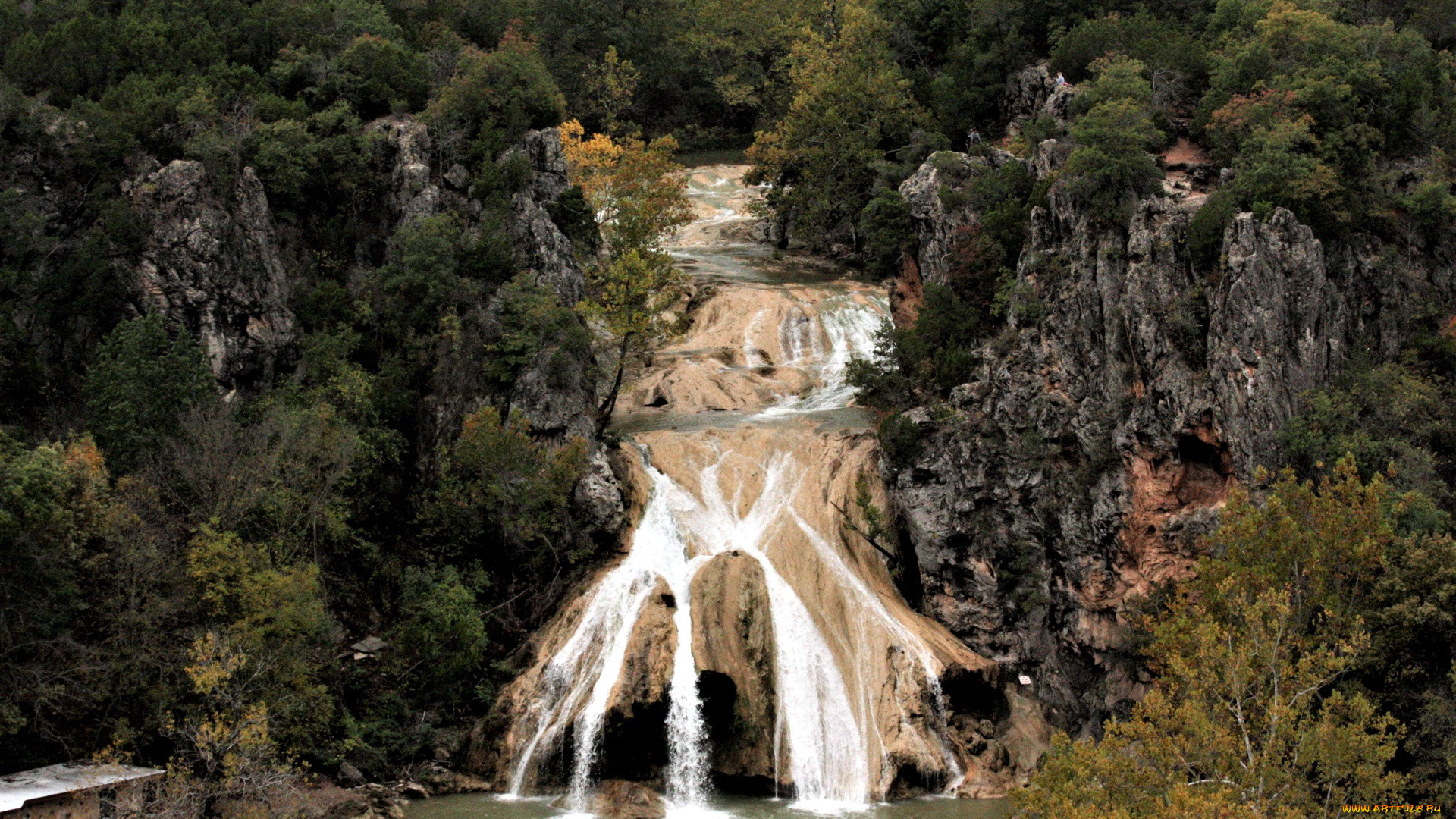 природа, водопады, поток, водопад, деревья, скалы