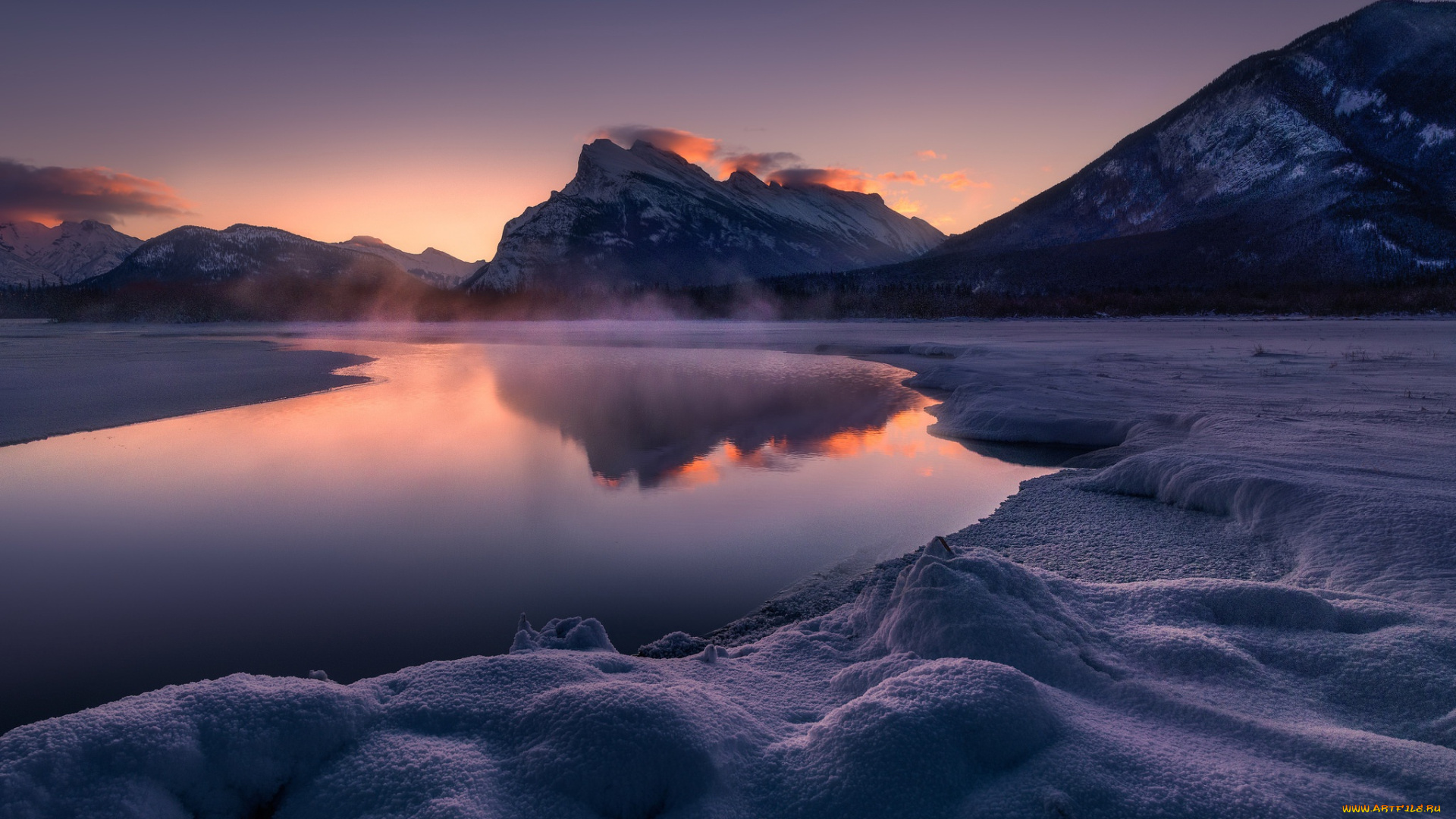 природа, реки, озера, canada, banff, vermillion, lakes, mt, rundle