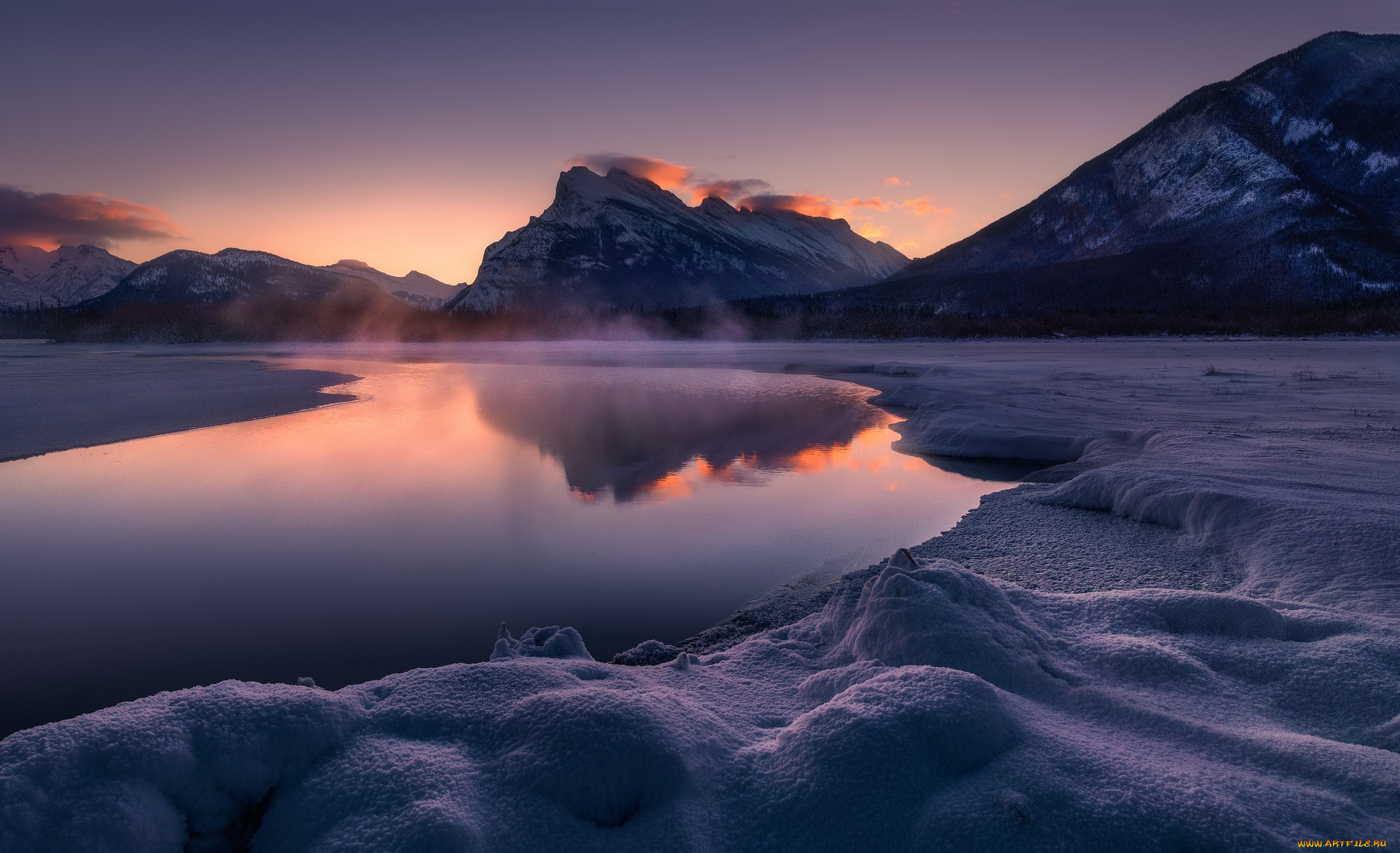 природа, реки, озера, canada, banff, vermillion, lakes, mt, rundle